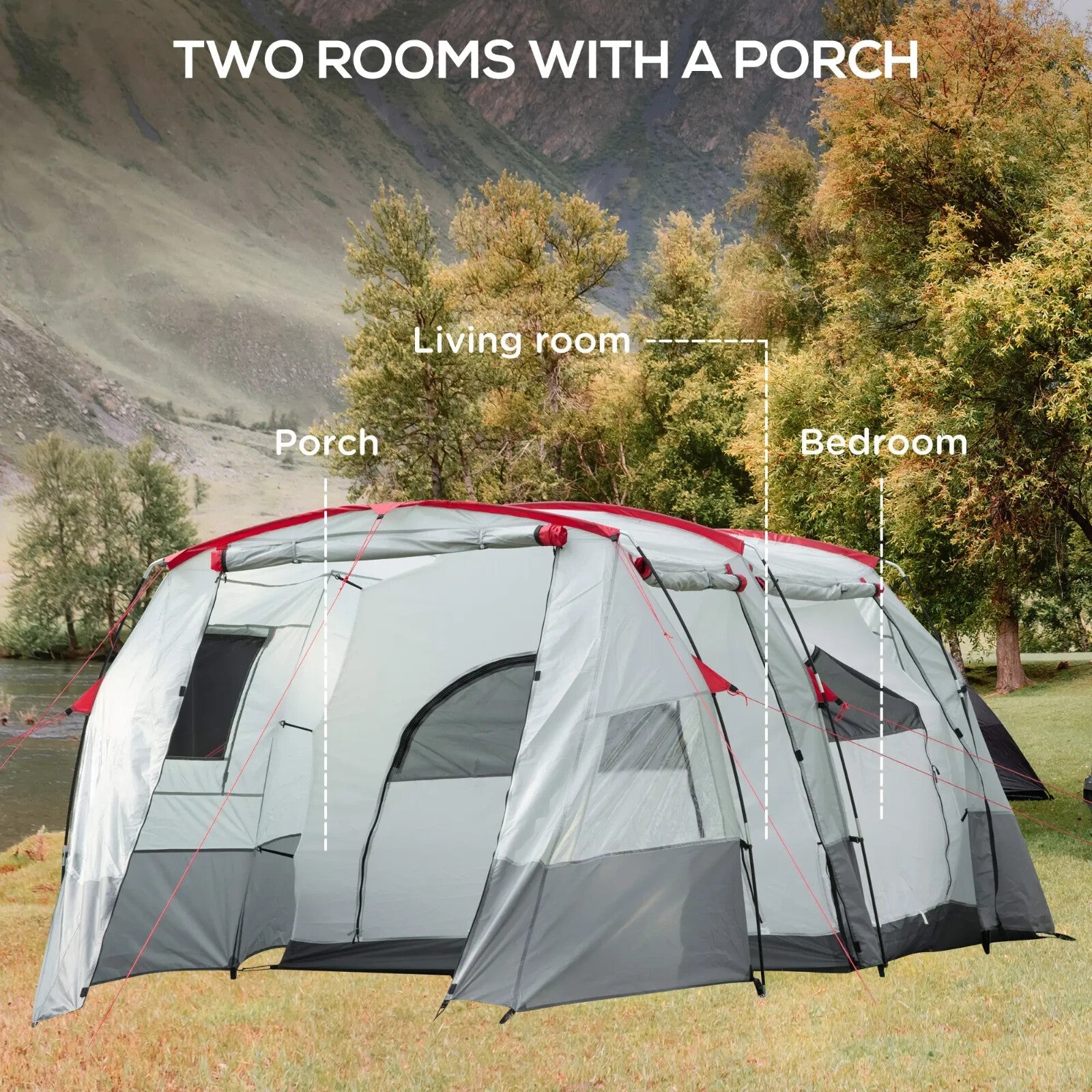 6 - 8 Person Tunnel Camping Tent with Bedroom Living Area 3 Doors and Carry Bag - Home and Garden Furniture Shop - rustic - furniture