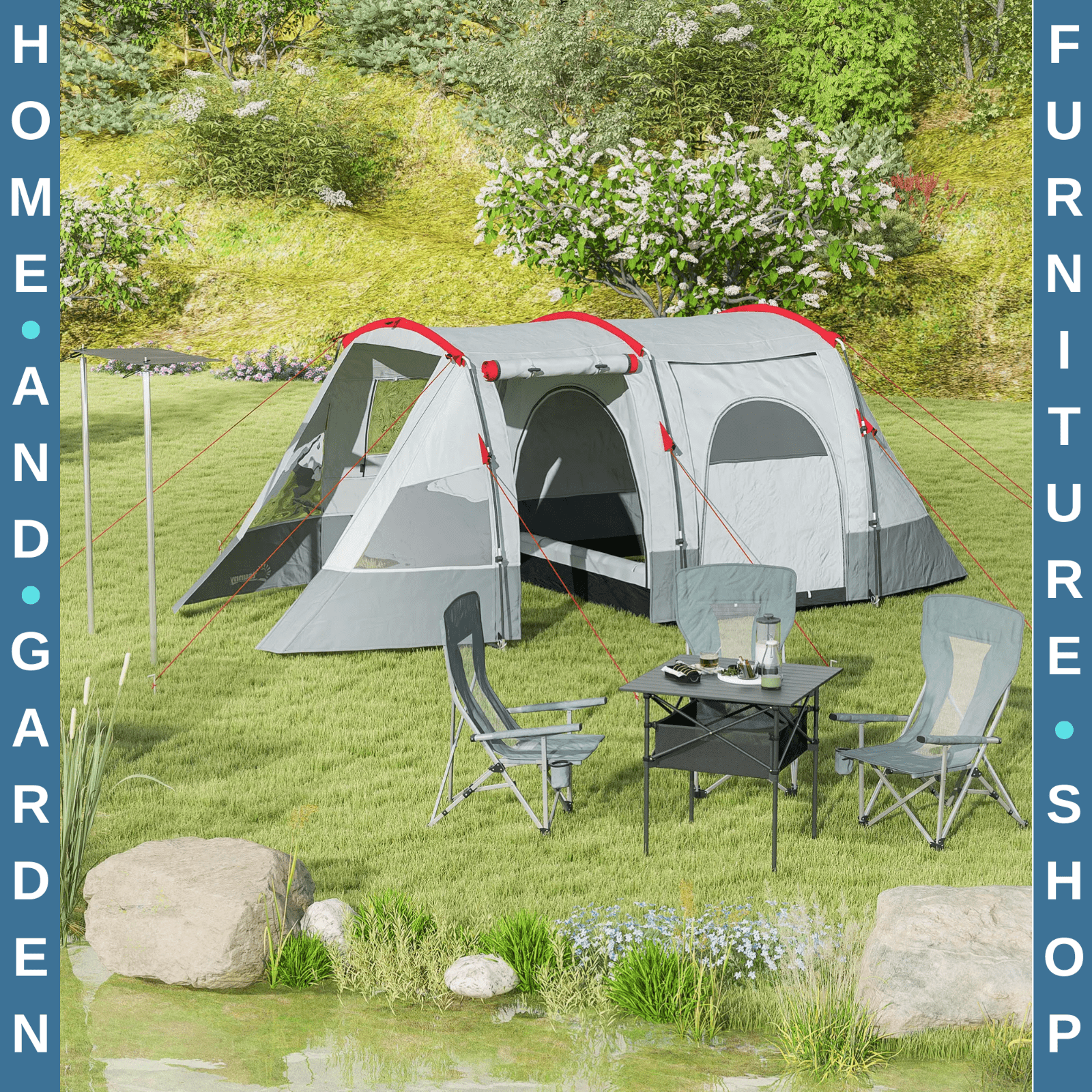 6 - 8 Person Tunnel Camping Tent with Bedroom Living Area 3 Doors and Carry Bag - Home and Garden Furniture Shop - rustic - furniture