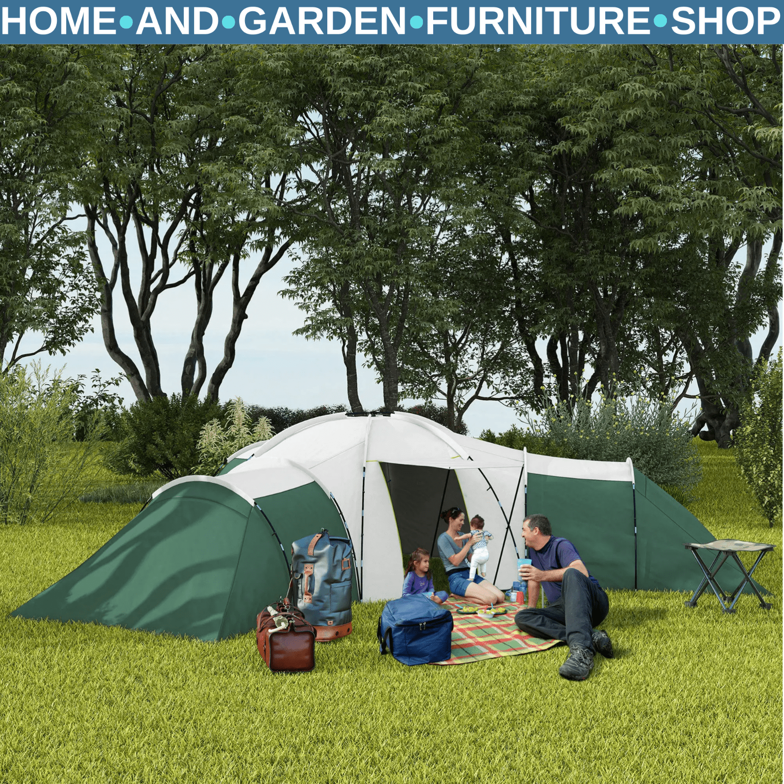 6 - 9 Man Large Tunnel Tent with Three Bedrooms & Living Room for Camping & Hiking - Home and Garden Furniture Shop - rustic - furniture