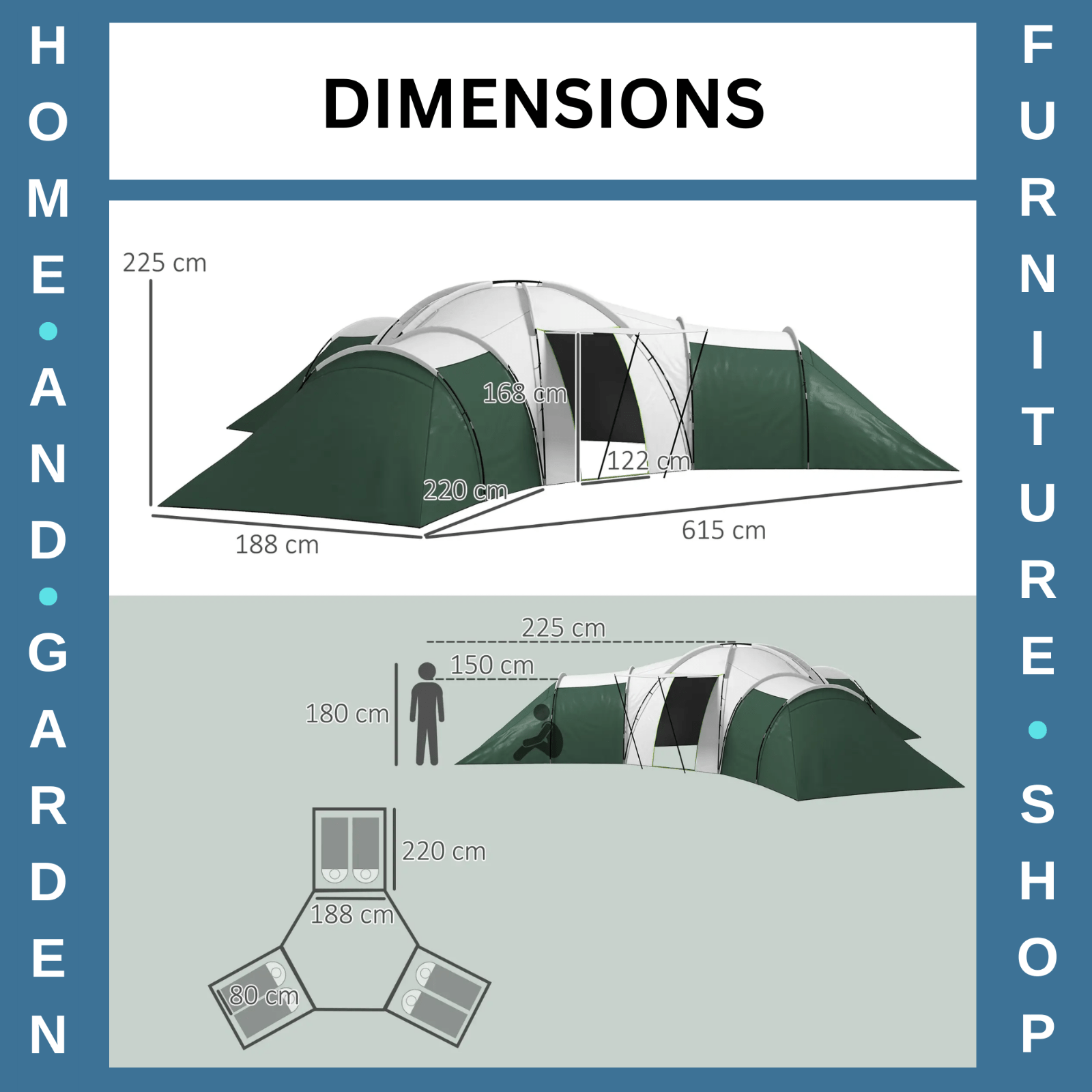 6 - 9 Man Large Tunnel Tent with Three Bedrooms & Living Room for Camping & Hiking - Home and Garden Furniture Shop - rustic - furniture