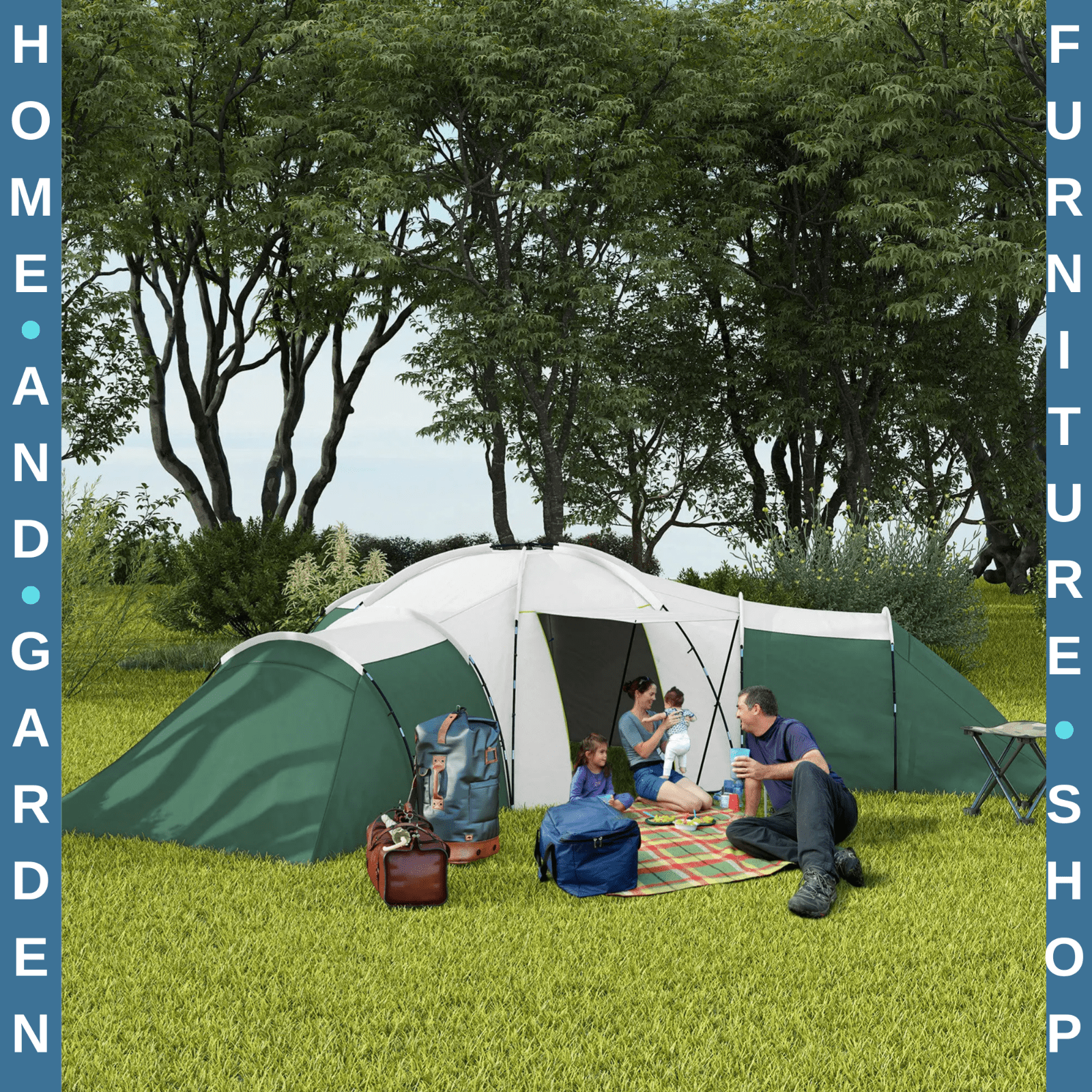 6 - 9 Man Large Tunnel Tent with Three Bedrooms & Living Room for Camping & Hiking - Home and Garden Furniture Shop - rustic - furniture