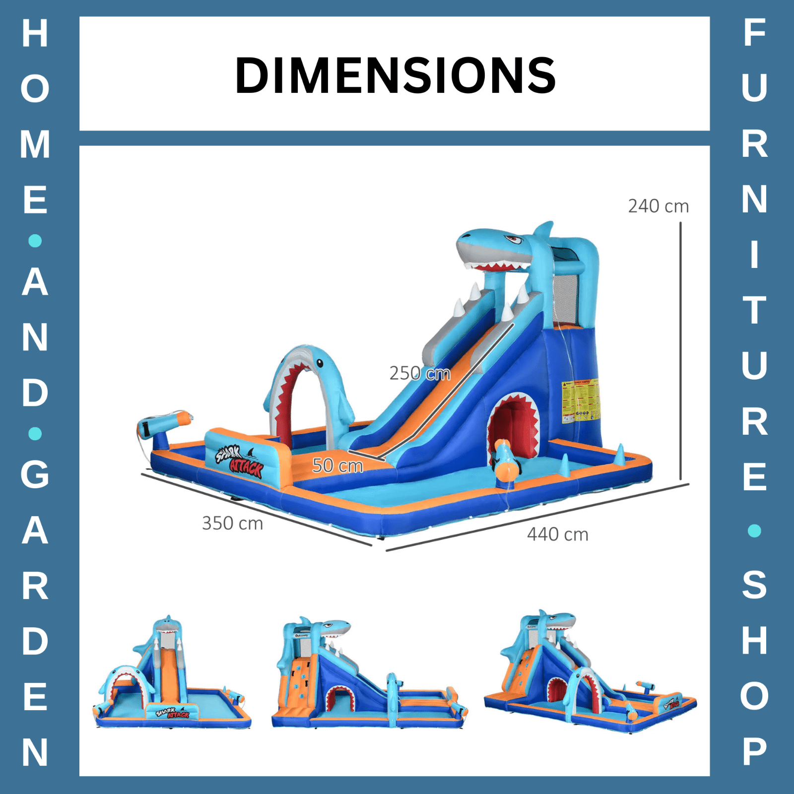 6 in 1 Shark Themed Bouncy Castle Inflatable Water Park with Slide Pool Ages 3–8 - Home and Garden Furniture Shop - rustic - furniture