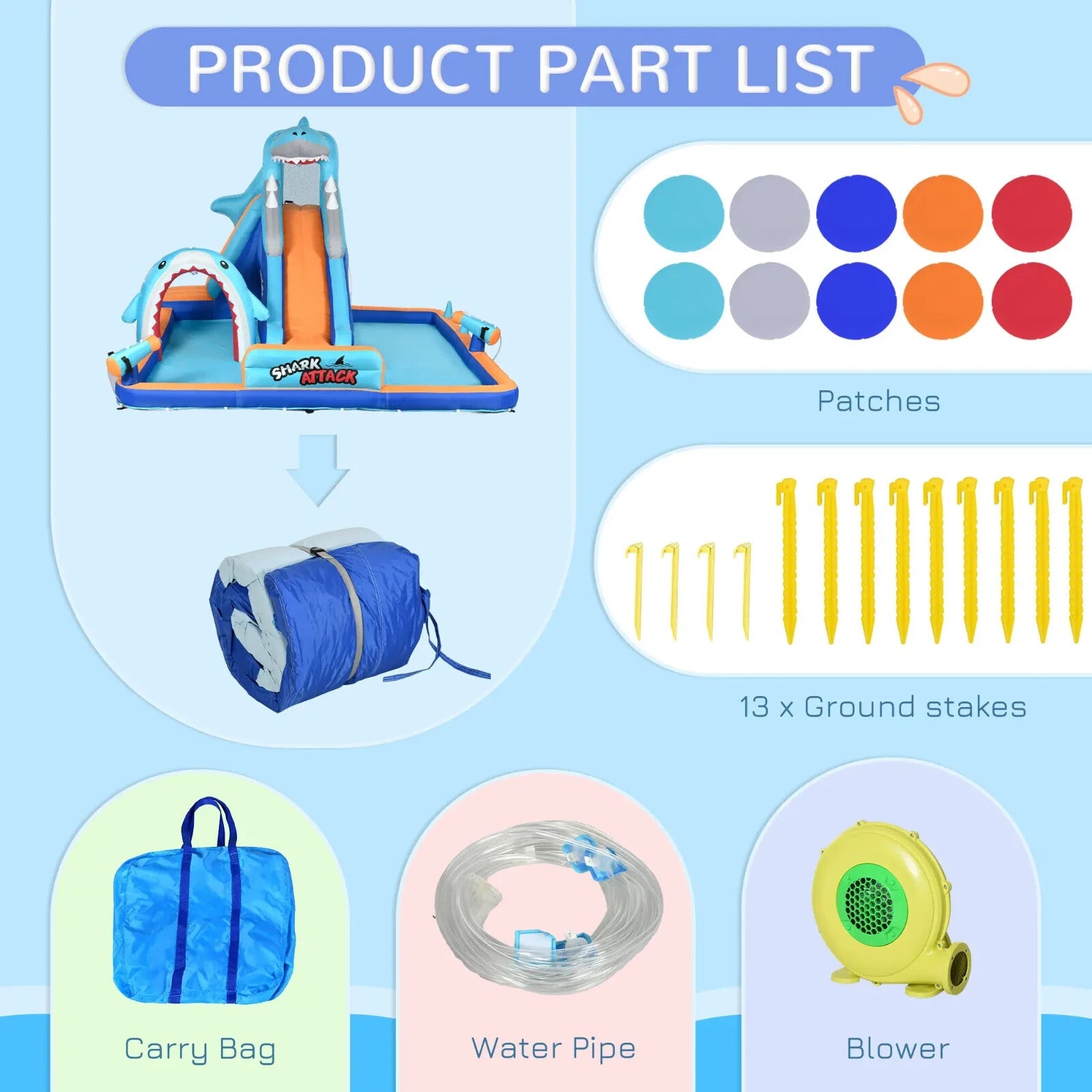 6 in 1 Shark Themed Bouncy Castle Inflatable Water Park with Slide Pool Ages 3–8 - Home and Garden Furniture Shop - rustic - furniture