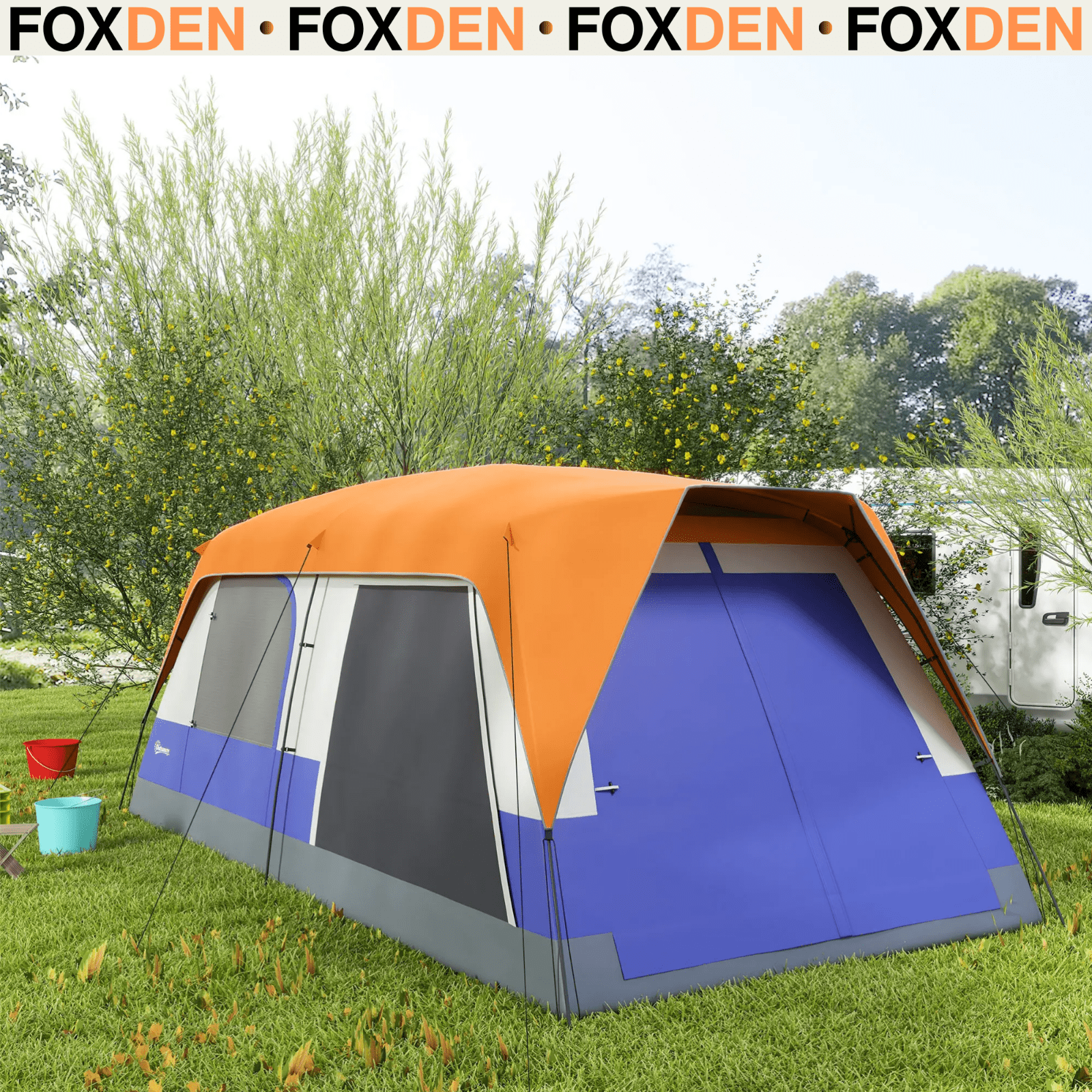 6 Man Camping Tent Mesh Windows Groundsheet Ventilation Orange Air Vents FOXDEN - Home and Garden Furniture Shop - rustic - furniture