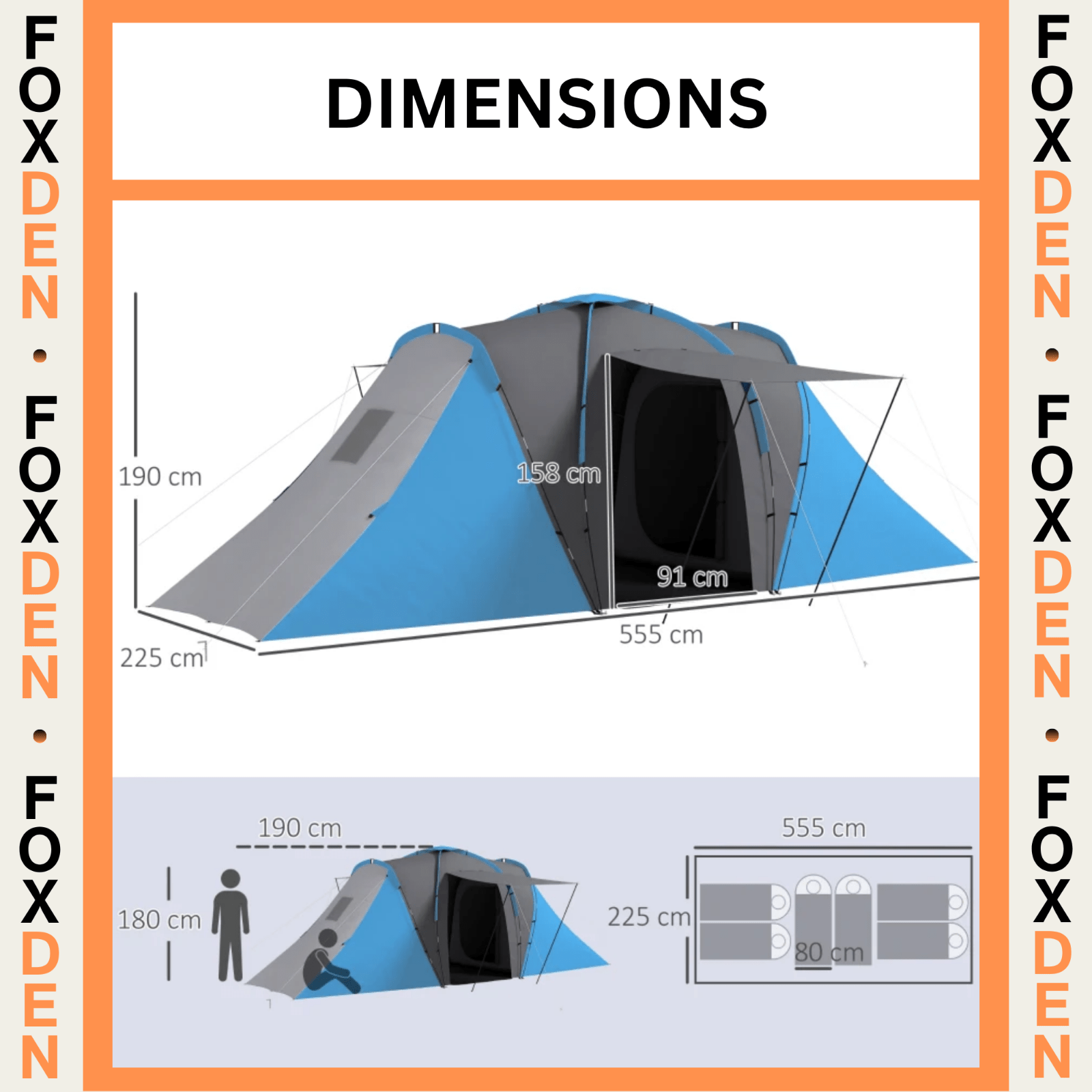 6 Man Tunnel Tent Porch Waterproof 2 Bedroom Mesh Windows Air Vents FOXDEN - Home and Garden Furniture Shop - rustic - furniture