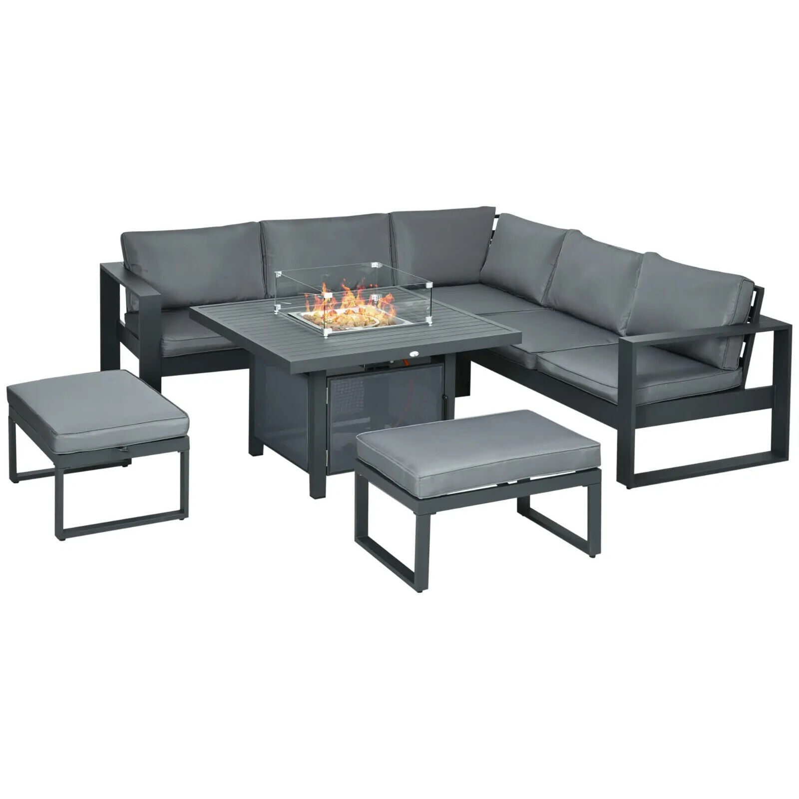 6 Pcs Aluminium Garden Furniture Set w/ Corner Sofa Loveseat Footstool Sectional - Home and Garden Furniture Shop - #rustic - furniture#