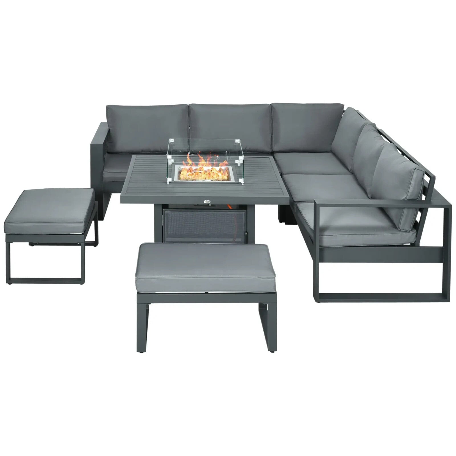 6 Piece Aluminium Garden Furniture Set with Corner Sofa Loveseat Footstool Table - Home and Garden Furniture Shop - rustic - furniture