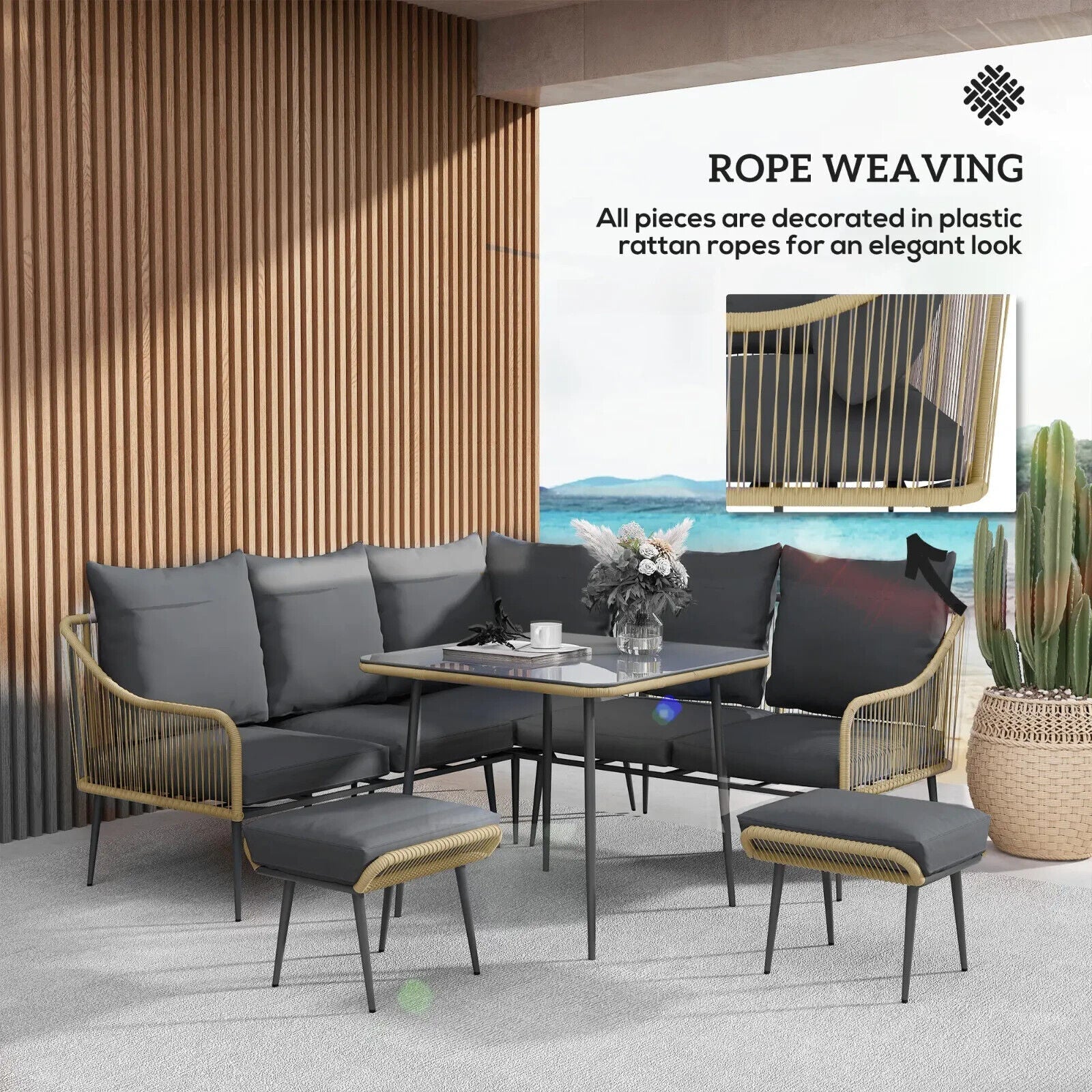 6 Piece Garden Corner Sofa Set w/ Cushion Outdoor Patio Furniture Set for Garden - Home and Garden Furniture Shop - #rustic - furniture#