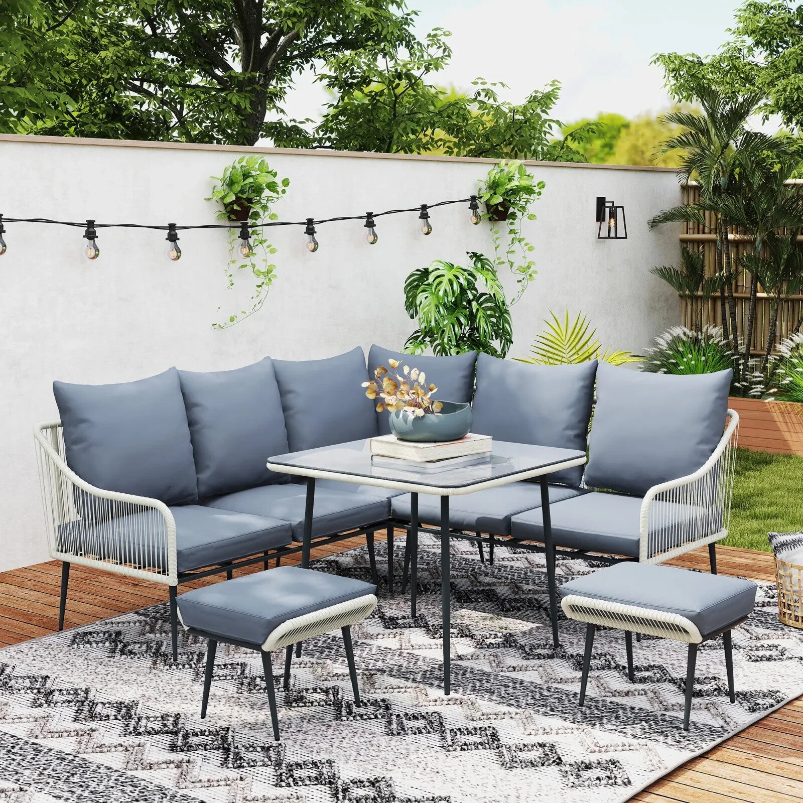 6 Piece Garden Furniture Set Corner Sofa Outdoor Patio Set with Thick Cushions - Home and Garden Furniture Shop - rustic - furniture