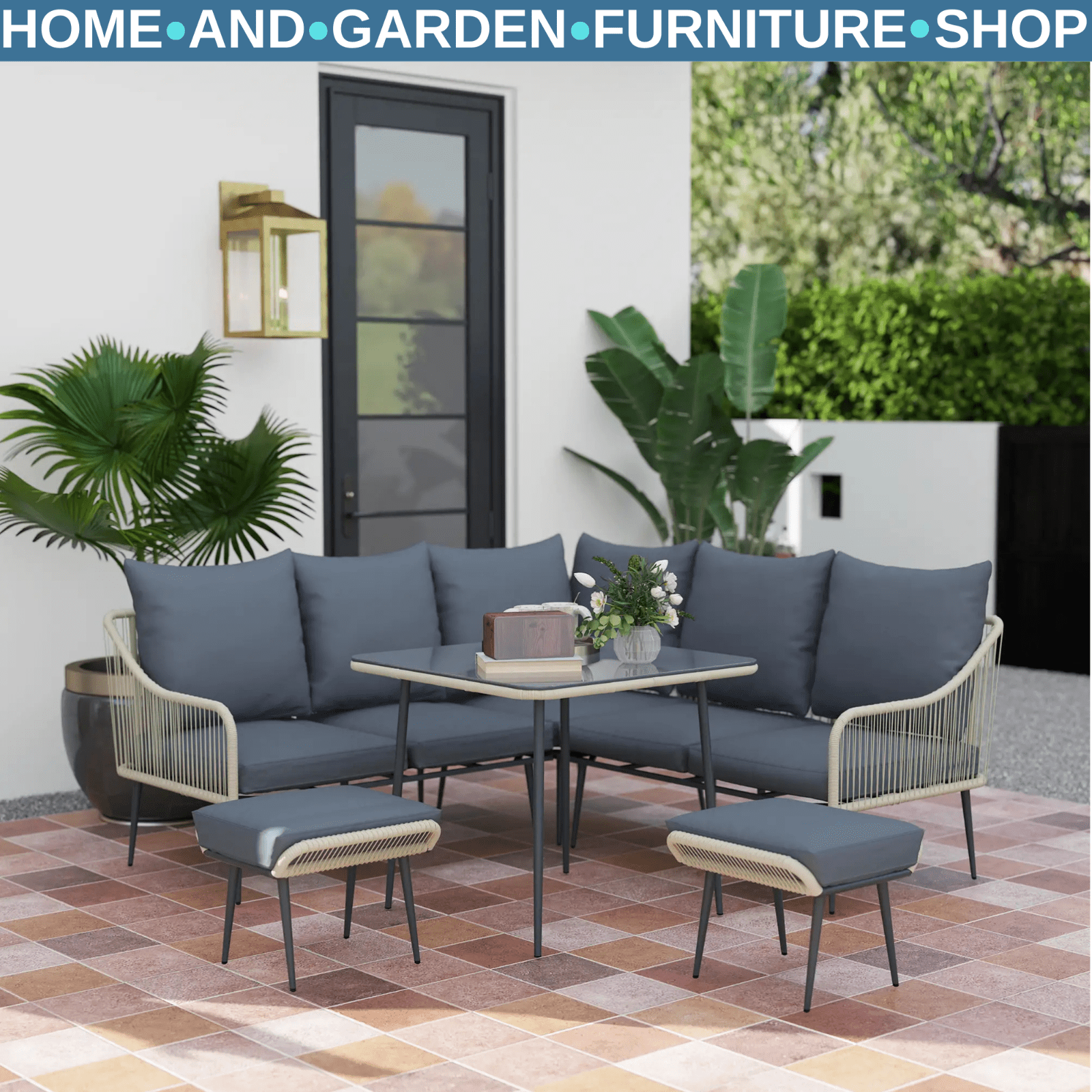 6 Piece Garden Furniture Set Corner Sofa Outdoor Patio Set with Thick Cushions - Home and Garden Furniture Shop - rustic - furniture