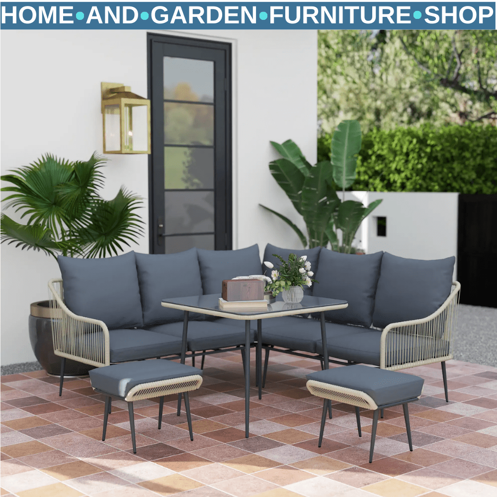 6 Piece Garden Furniture Set Corner Sofa w/ Cushions Outdoor Patio Sofa Set Grey - Home and Garden Furniture Shop - #rustic - furniture#