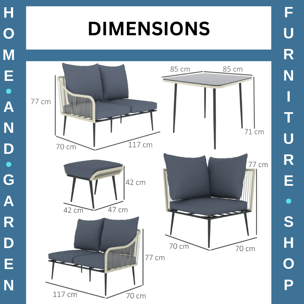 6 Piece Garden Furniture Set Corner Sofa w/ Cushions Outdoor Patio Sofa Set Grey - Home and Garden Furniture Shop - #rustic - furniture#