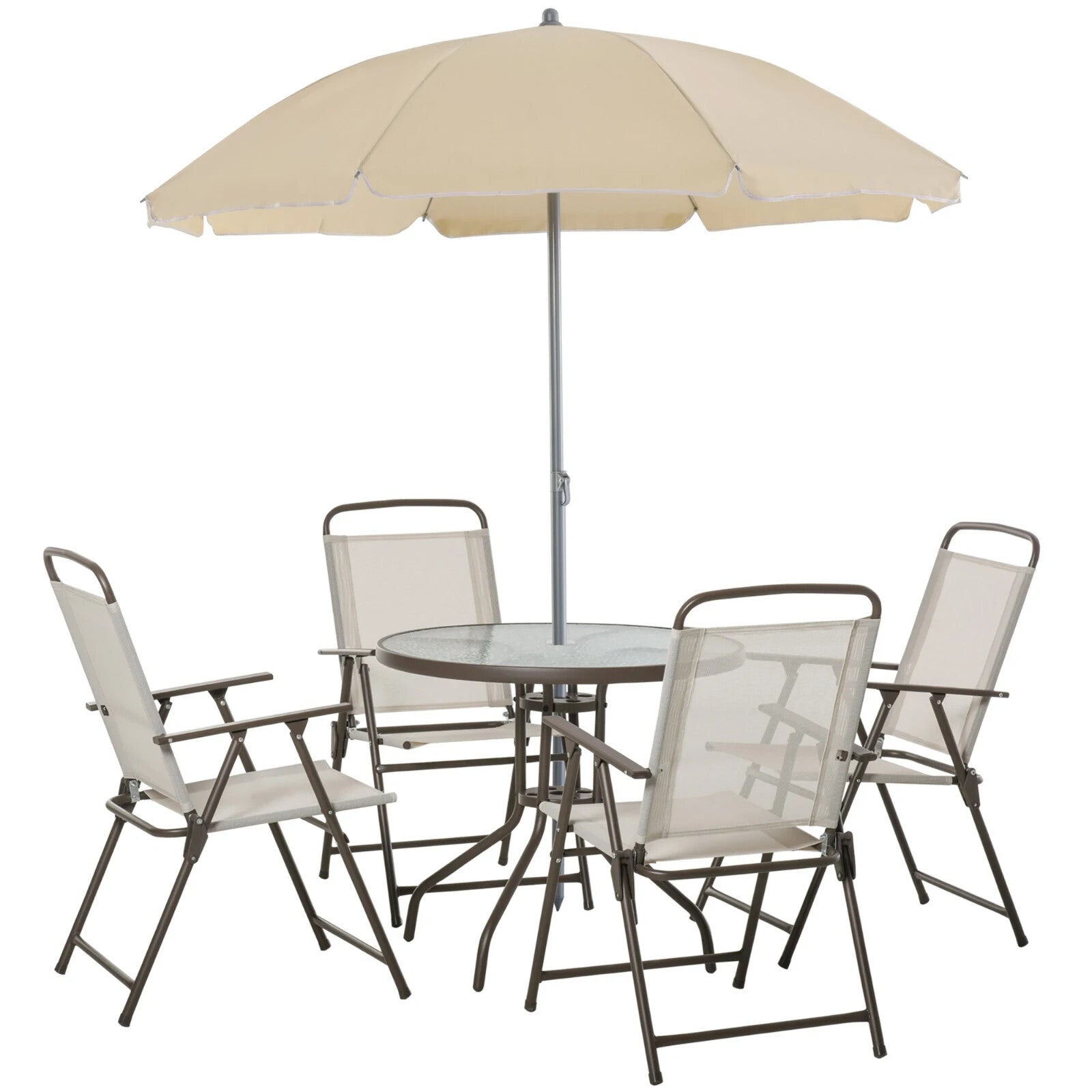 6 Piece Garden Furniture Set Folding Chairs Table and Parasol for Patio Cream - Home and Garden Furniture Shop - rustic - furniture
