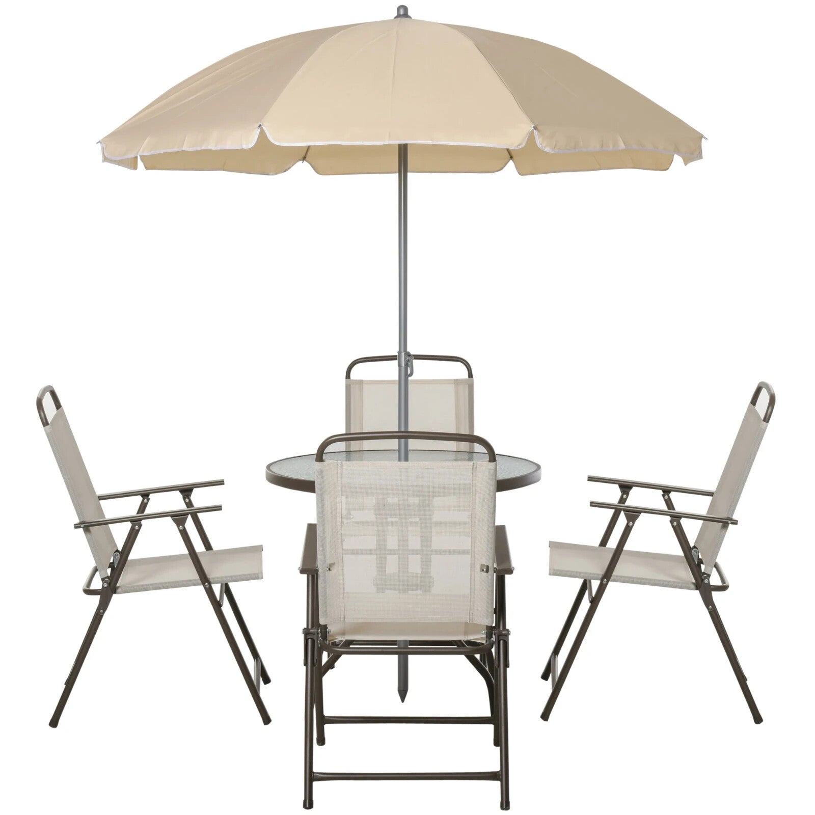 6 Piece Garden Furniture Set Folding Chairs Table and Parasol for Patio Cream - Home and Garden Furniture Shop - rustic - furniture