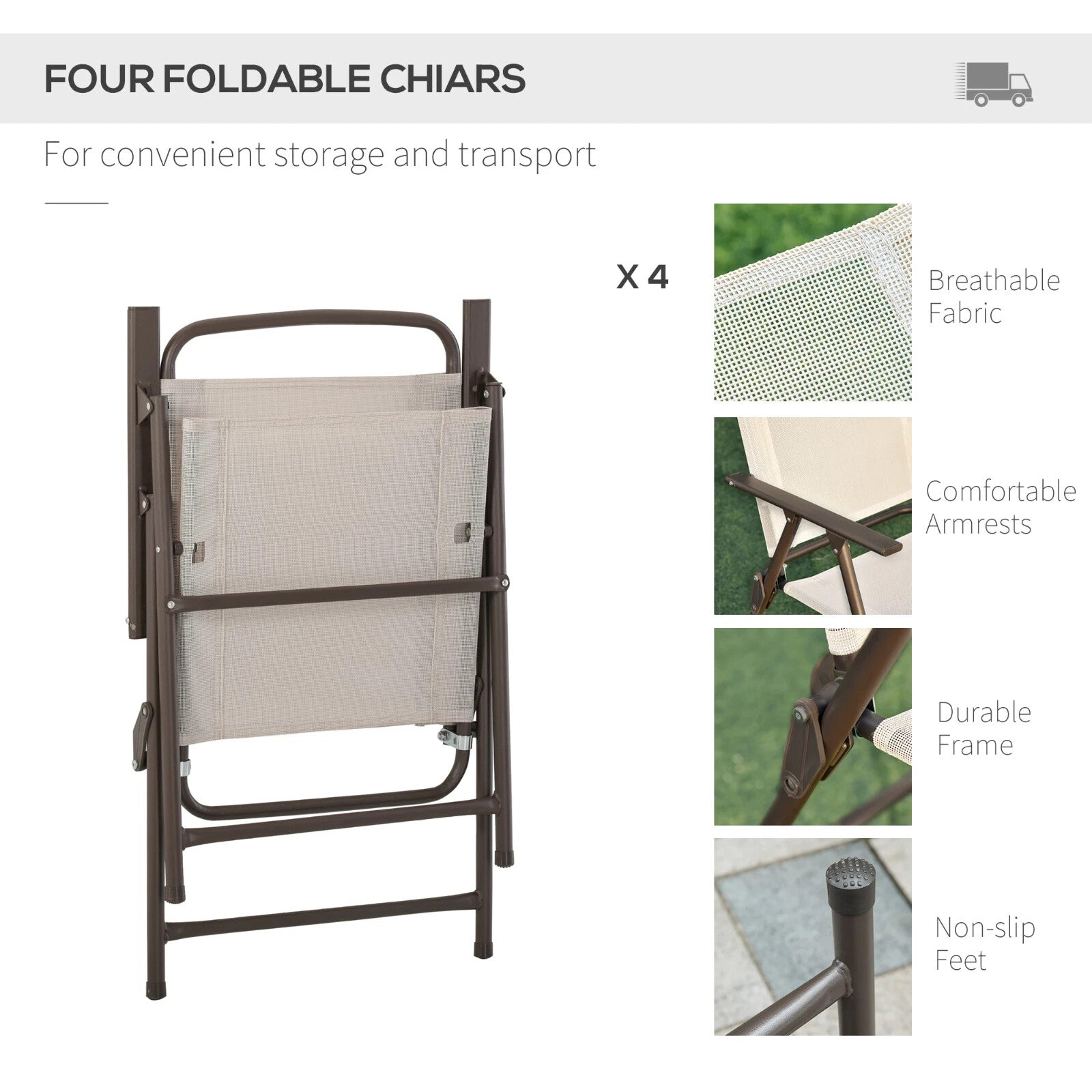 6 Piece Garden Furniture Set Folding Chairs Table and Parasol for Patio Cream - Home and Garden Furniture Shop - rustic - furniture