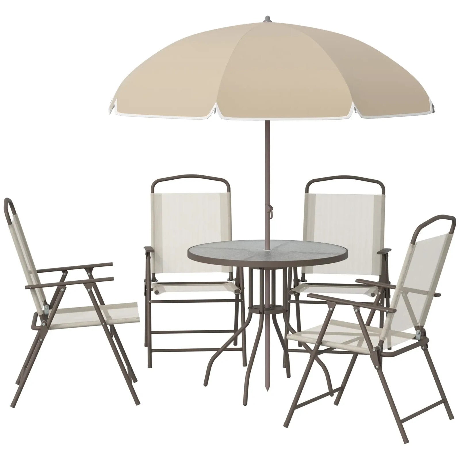 6 Piece Garden Furniture Set Folding Chairs Table and Parasol for Patio Cream - Home and Garden Furniture Shop - rustic - furniture