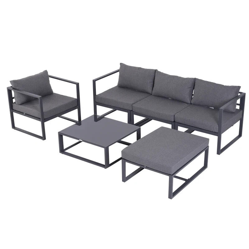 6 - Piece Garden Sectional Sofa Set w/ Aluminium Frame, Coffee Table, & Footstool - Home and Garden Furniture Shop - rustic - furniture