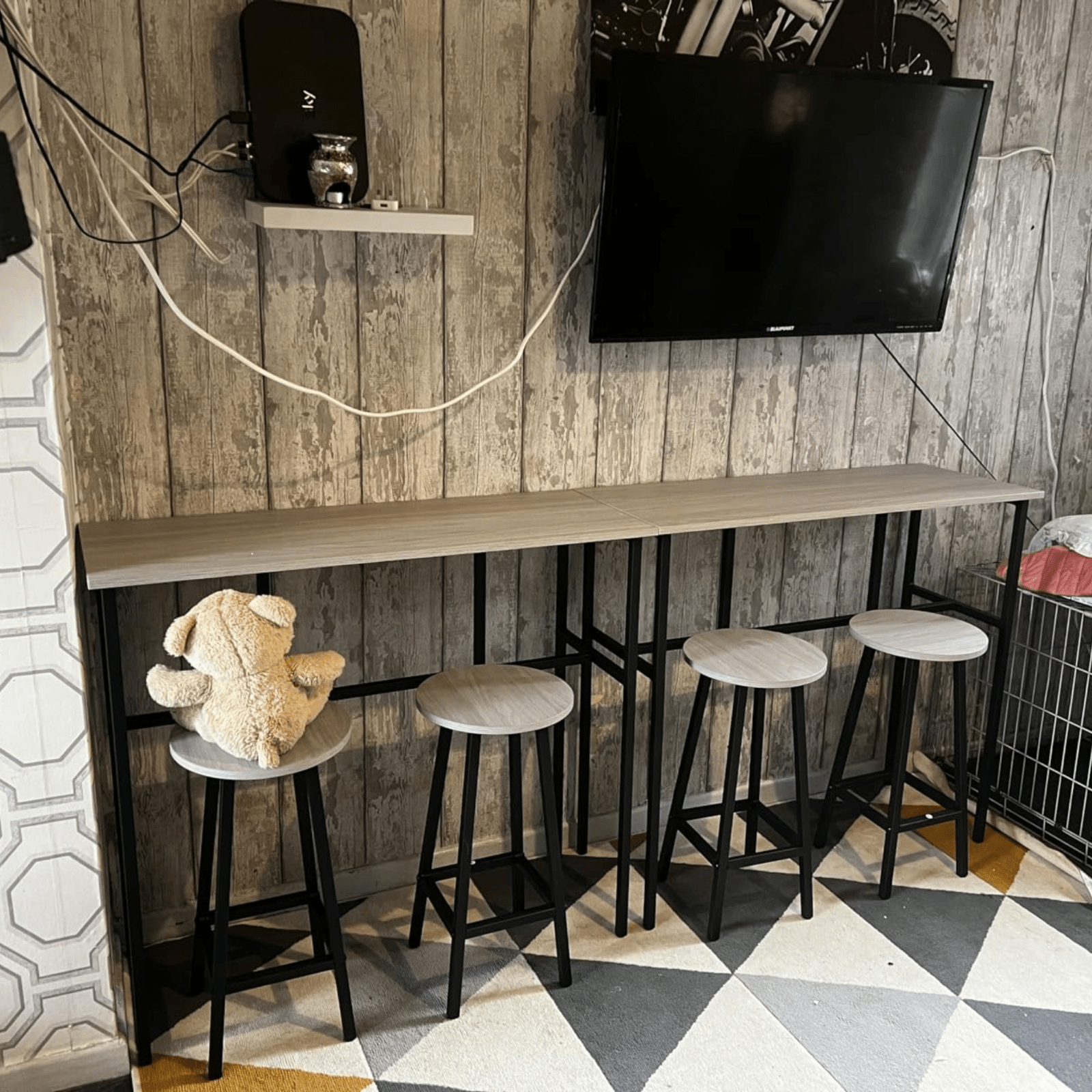 6 Piece Industrial Bar Table Set 2 Kitchen Breakfast Table 4 Stools Grey Compact - Home and Garden Furniture Shop - rustic - furniture