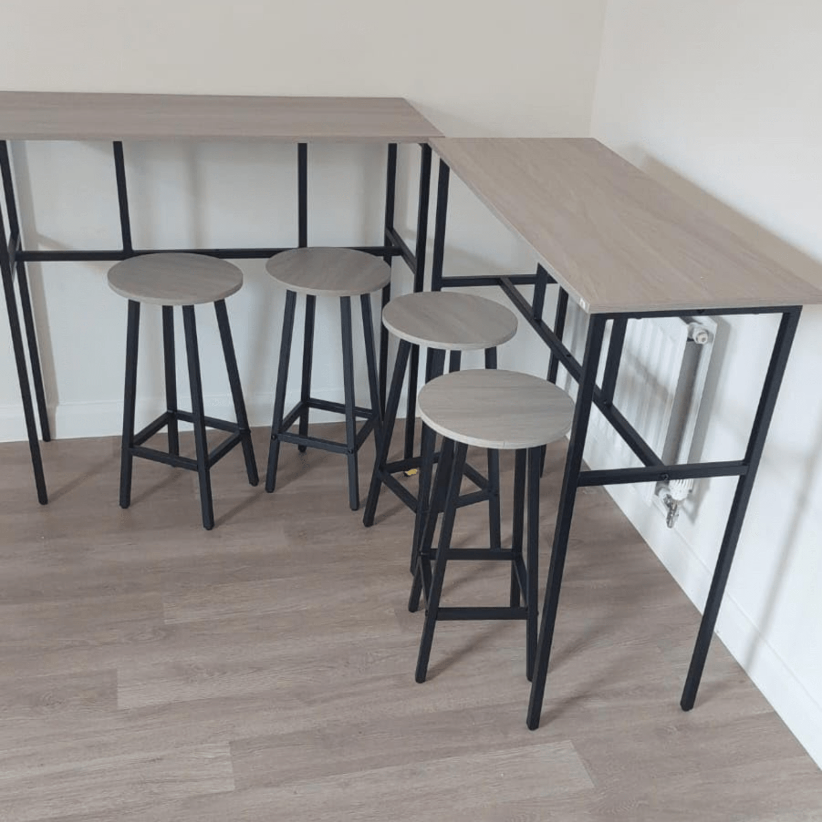 6 Piece Industrial Bar Table Set 2 Kitchen Breakfast Table 4 Stools Grey Compact - Home and Garden Furniture Shop - #rustic - furniture#