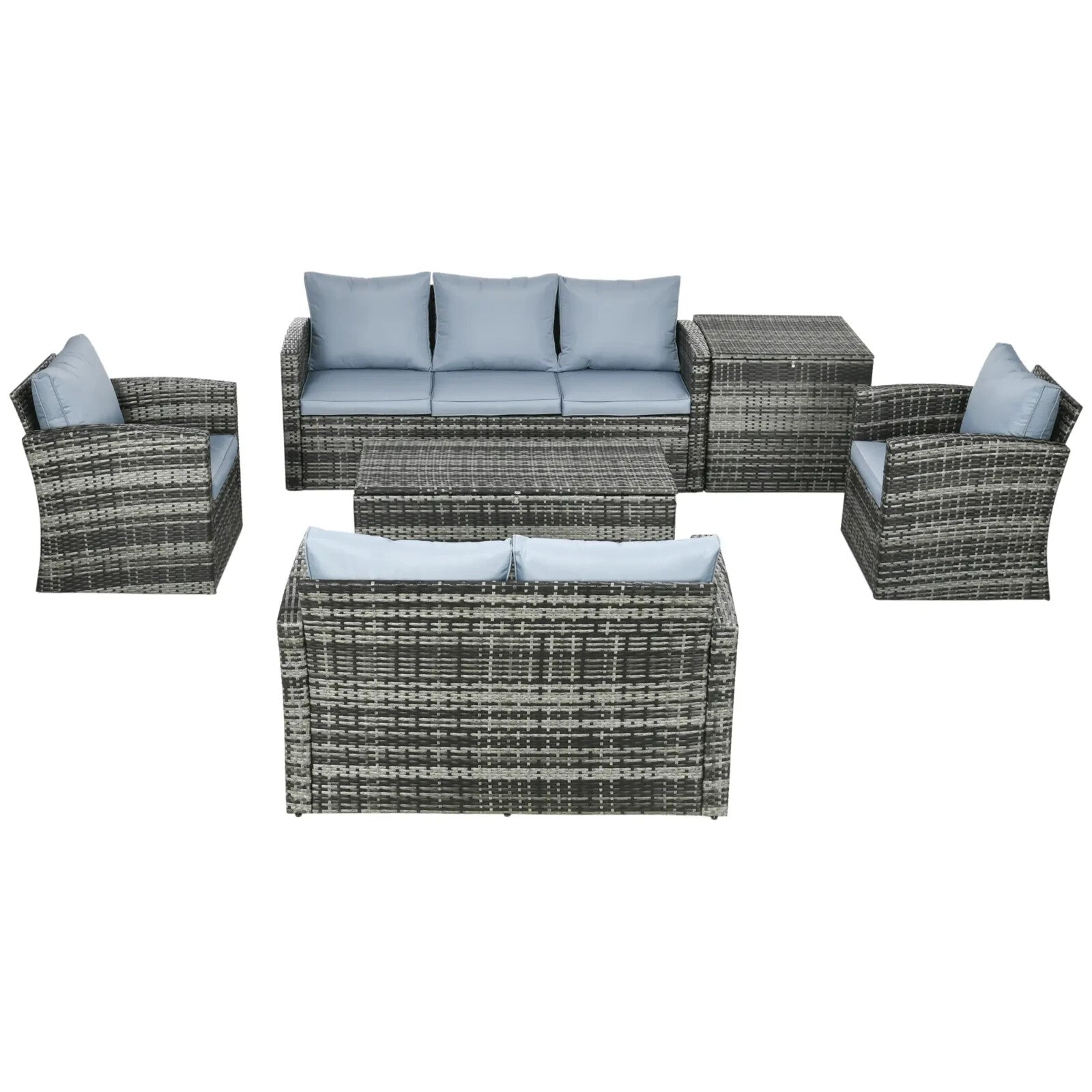 6 Piece Rattan Garden Furniture Set 7 Seater Outdoor Sofa with Storage Tables - Home and Garden Furniture Shop - rustic - furniture
