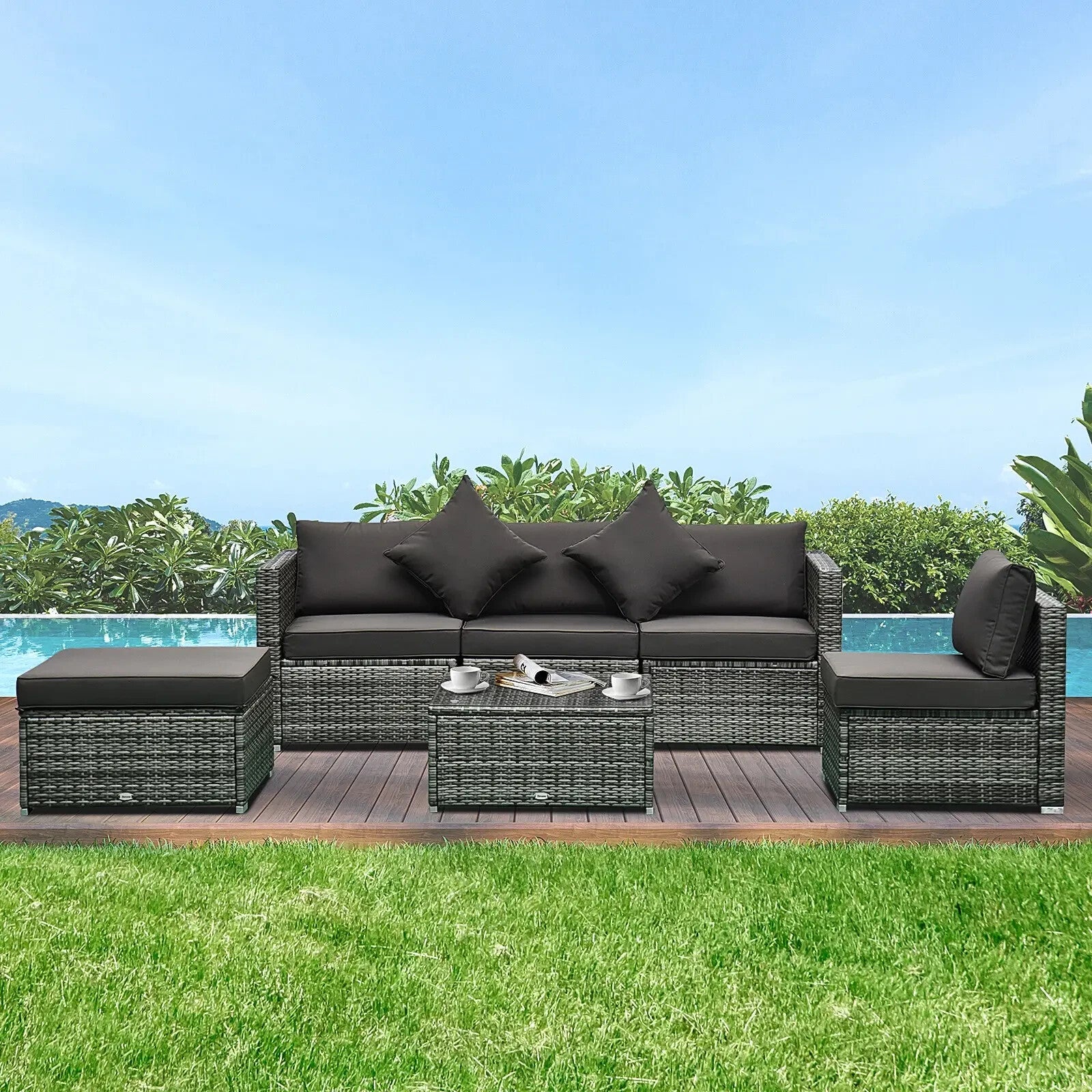 6 Piece Rattan Garden Furniture Set Aluminium Frame Sofa Chairs and Table - Home and Garden Furniture Shop - rustic - furniture