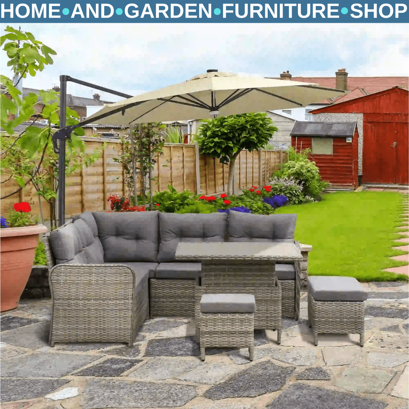 6 Piece Rattan Garden Furniture Set - Sectional Corner Sofa for Outdoor Use - Home and Garden Furniture Shop - rustic - furniture