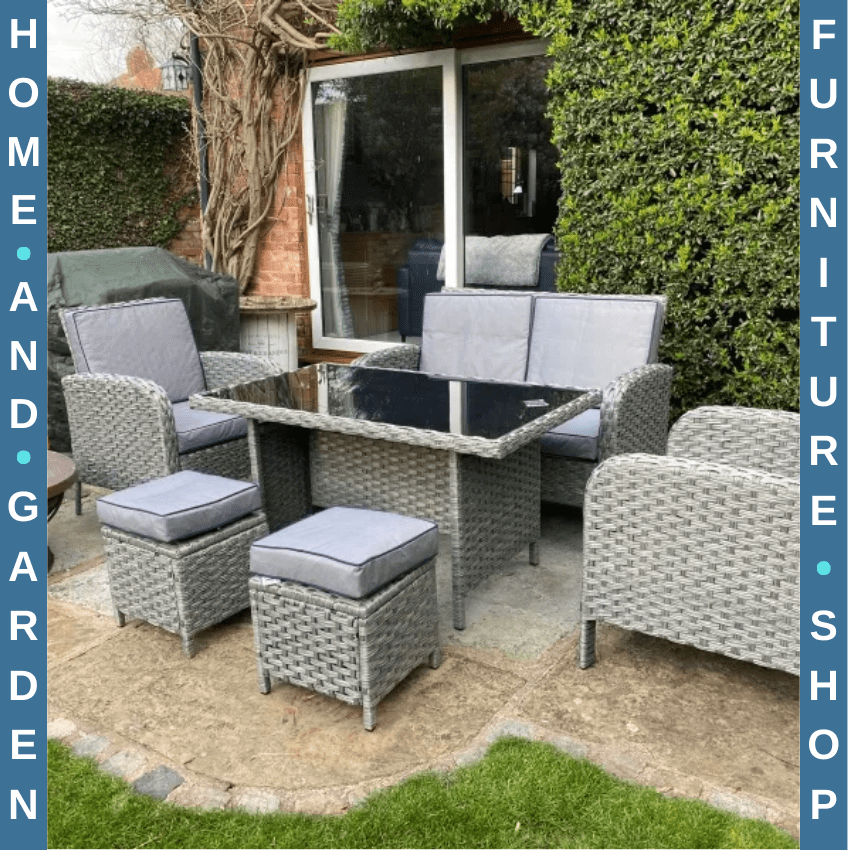 6 Piece Rattan Garden Furniture Set w/ Dining Table Sofa & All - Weather Cushions - Home and Garden Furniture Shop - rustic - furniture
