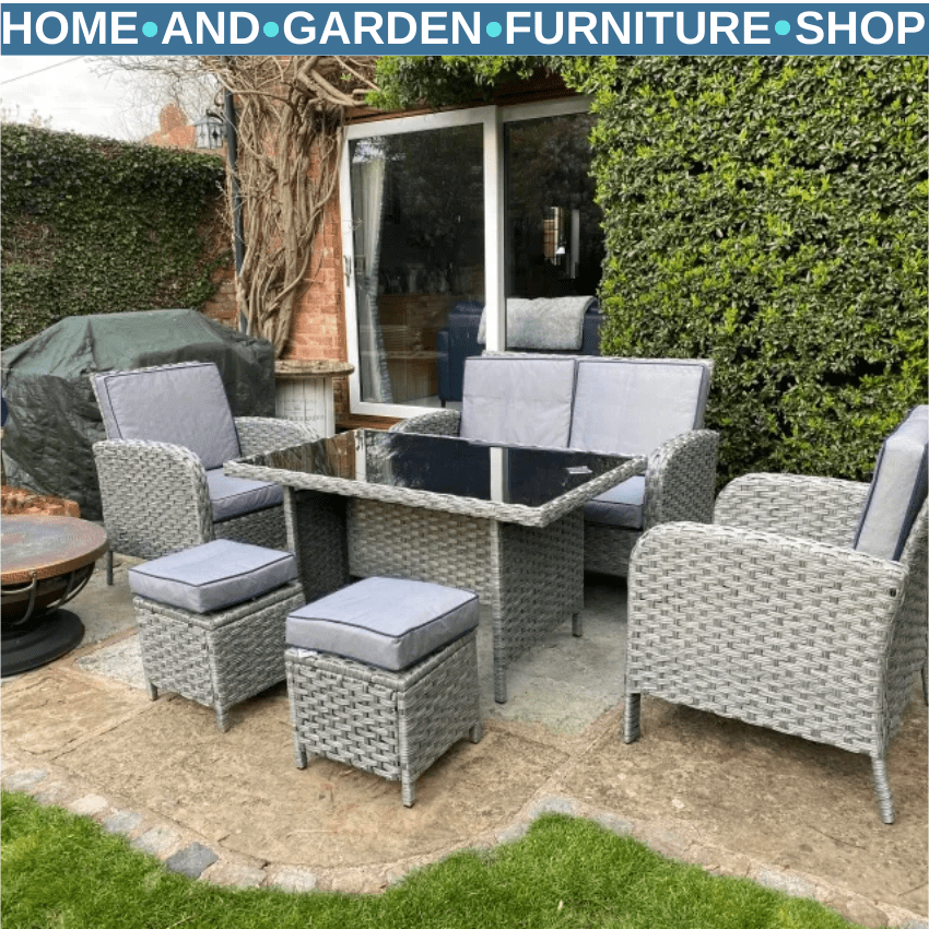 6 Piece Rattan Garden Furniture Set w/ Dining Table Sofa & All - Weather Cushions - Home and Garden Furniture Shop - rustic - furniture