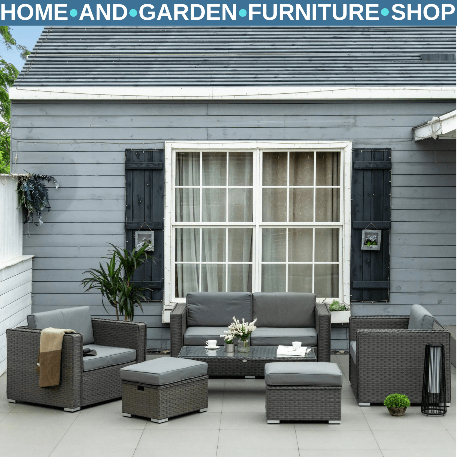 6 Piece Rattan Garden Furniture Set with Sofa Chairs Coffee Table & 2 Footstools - Home and Garden Furniture Shop - rustic - furniture