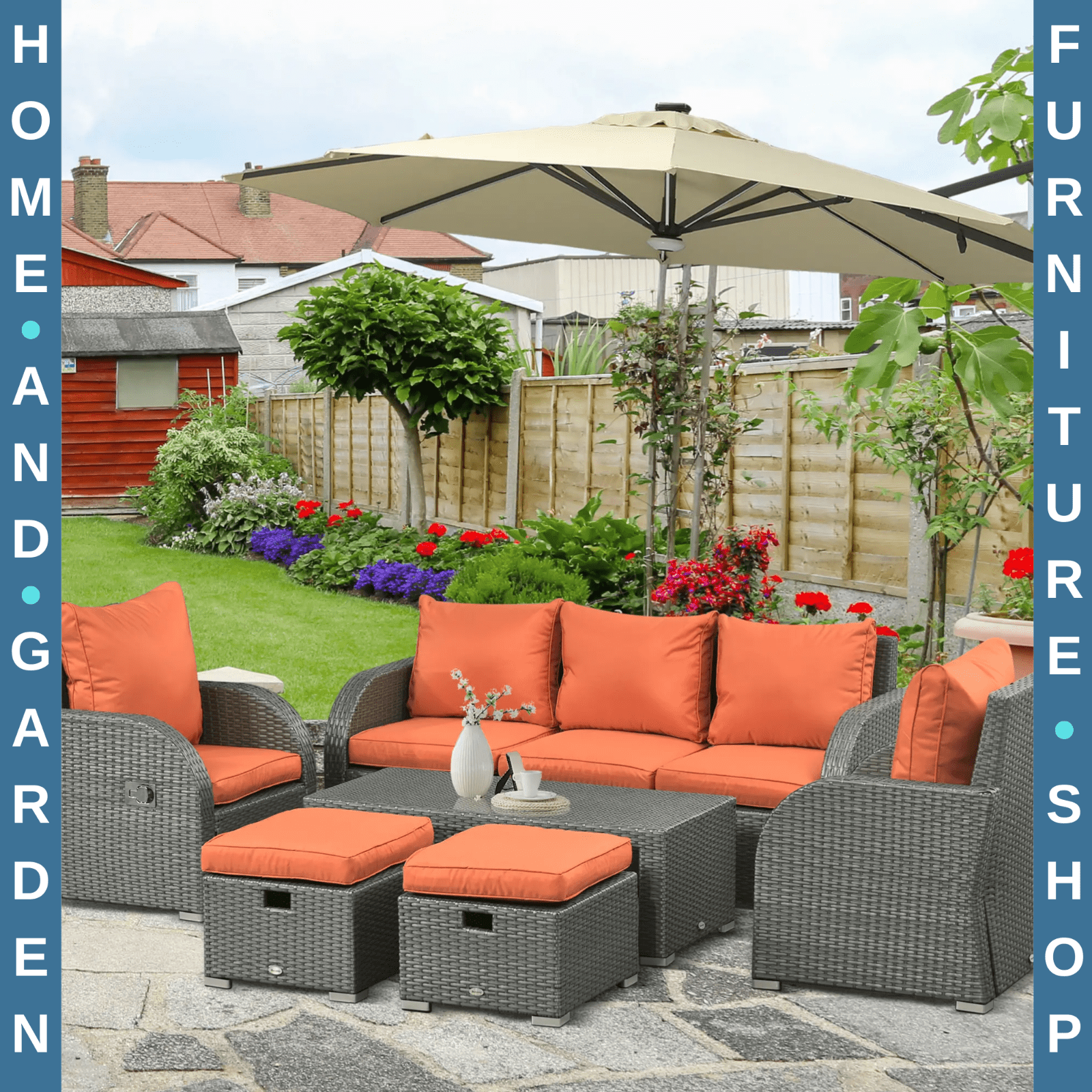 6 Piece Rattan Garden Furniture Set with Sofas Footstools & Table Outdoor Patio - Home and Garden Furniture Shop - rustic - furniture