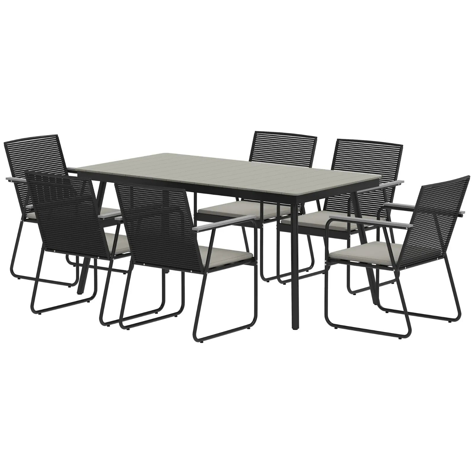 6 Seater Garden Dining Set Soft Cushions Rattan Backrest Outdoor Furniture Grey - Home and Garden Furniture Shop - rustic - furniture