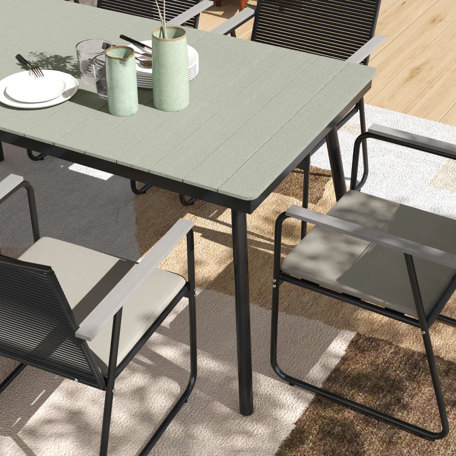 6 Seater Garden Dining Set Soft Cushions Rattan Backrest Outdoor Furniture Grey - Home and Garden Furniture Shop - rustic - furniture