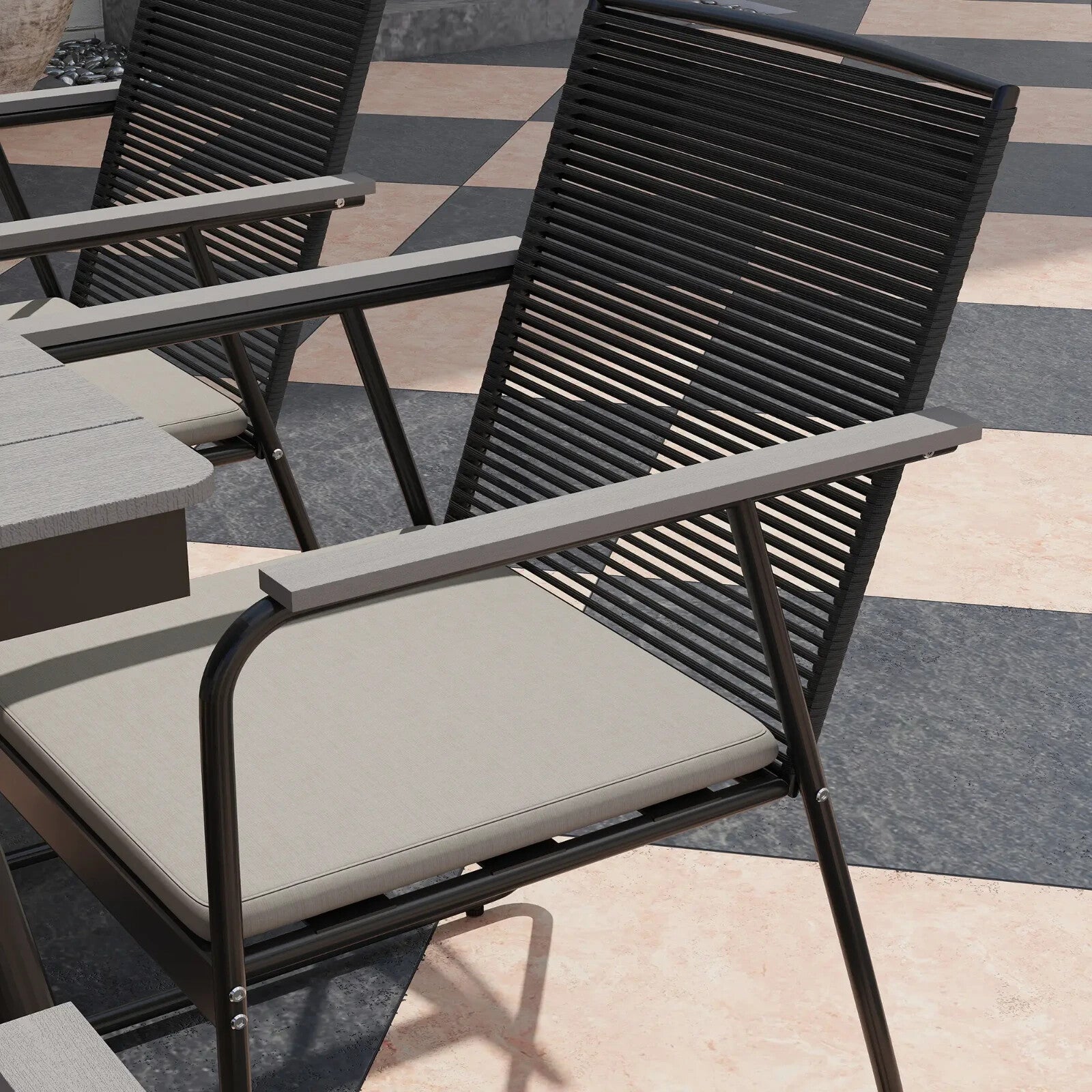 6 Seater Garden Dining Set Soft Cushions Rattan Backrest Outdoor Furniture Grey - Home and Garden Furniture Shop - rustic - furniture