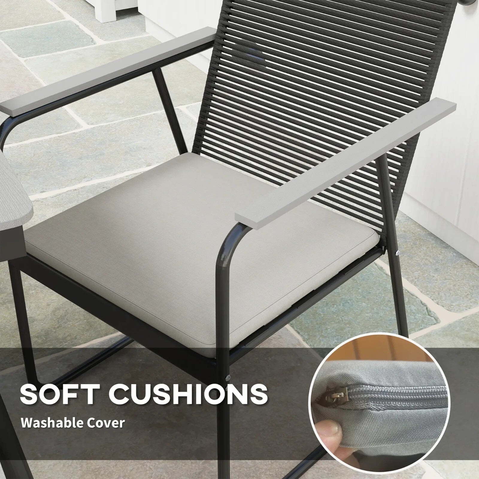 6 Seater Garden Dining Set Soft Cushions Rattan Backrest Outdoor Furniture Grey - Home and Garden Furniture Shop - rustic - furniture