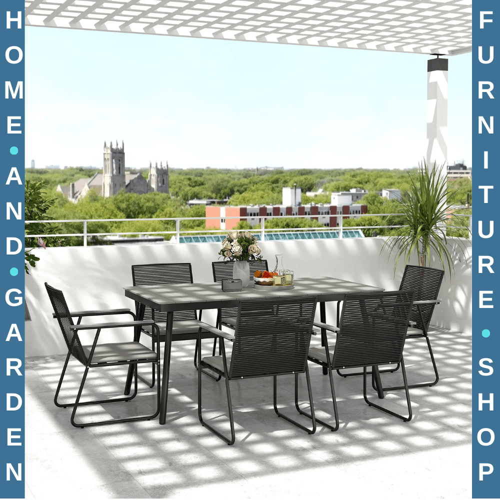 6 Seater Garden Dining Set Soft Cushions Rattan Backrest Outdoor Furniture Grey - Home and Garden Furniture Shop - rustic - furniture