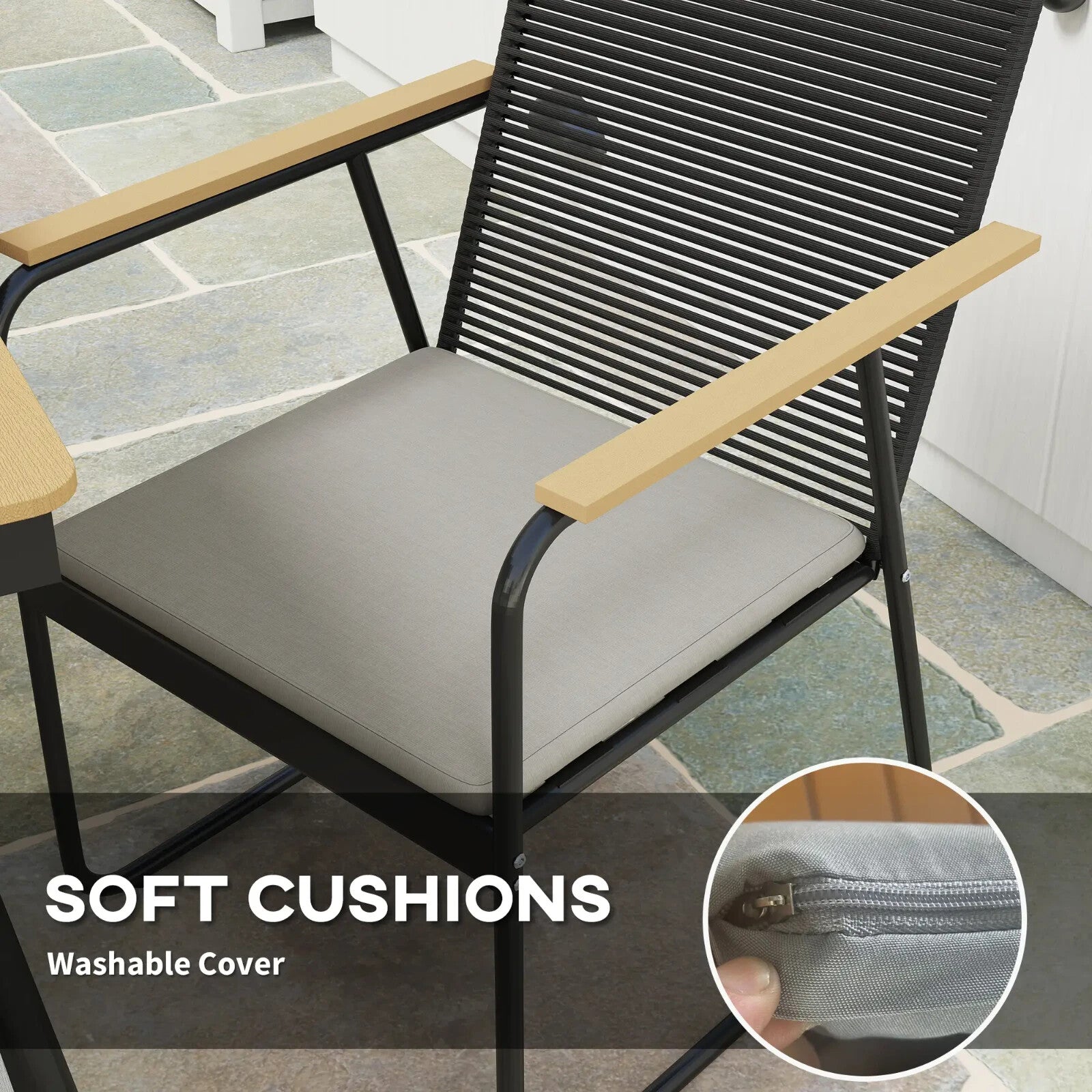 6 Seater Garden Dining Set with Cushions Rattan Backrest Outdoor Furniture Set - Home and Garden Furniture Shop - rustic - furniture