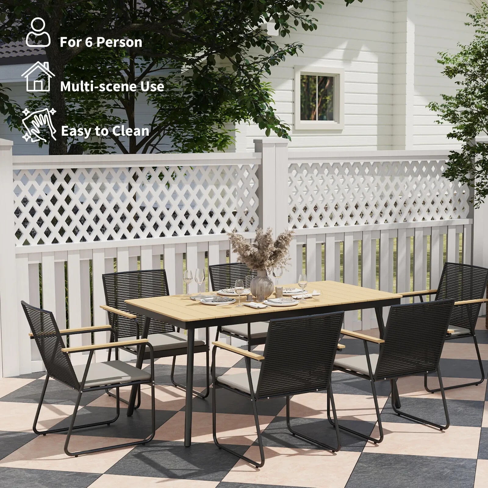 6 Seater Garden Dining Set with Cushions Rattan Backrest Outdoor Furniture Set - Home and Garden Furniture Shop - rustic - furniture