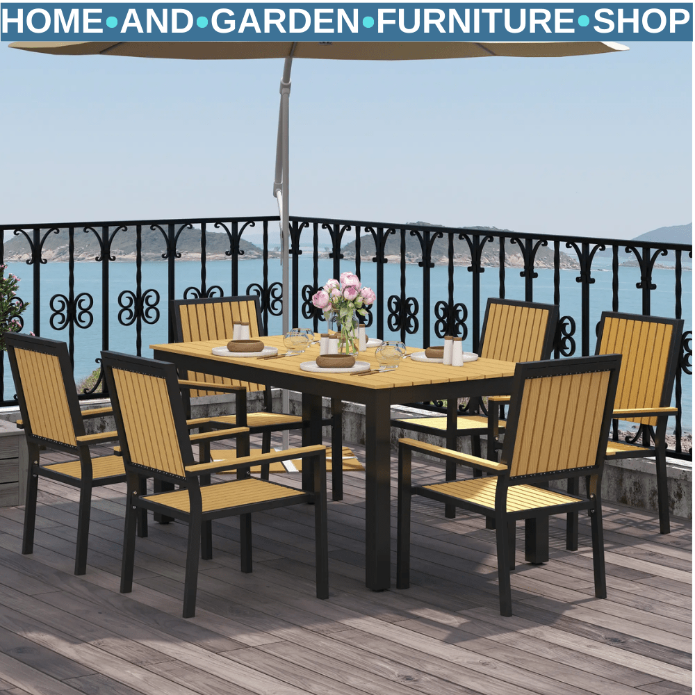 6 Seater Garden Dining Set with Stackable Chairs Aluminium and Plastic Tabletop - Home and Garden Furniture Shop - rustic - furniture