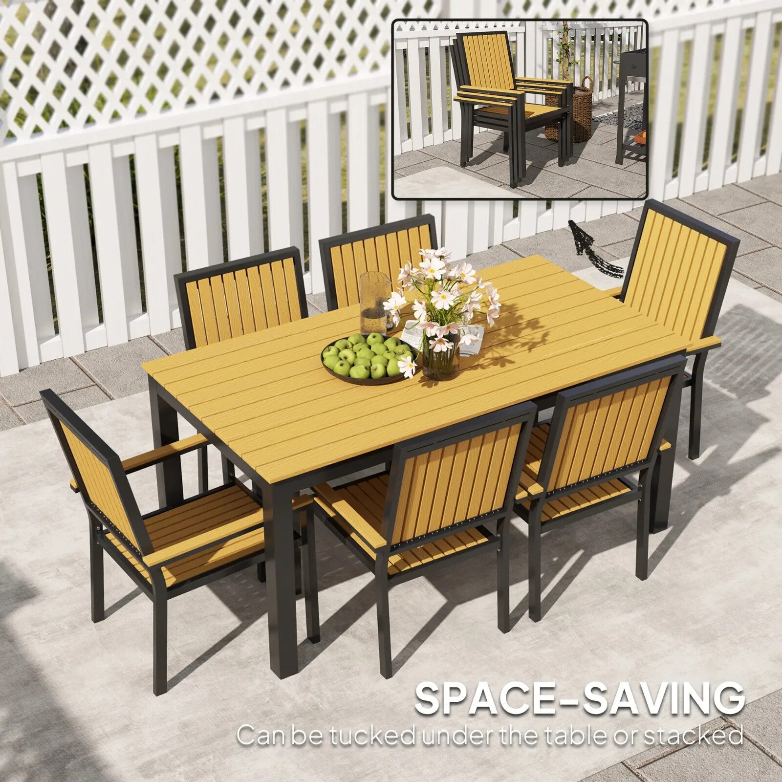 6 Seater Garden Dining Set with Stackable Chairs Aluminium and Plastic Tabletop - Home and Garden Furniture Shop - rustic - furniture
