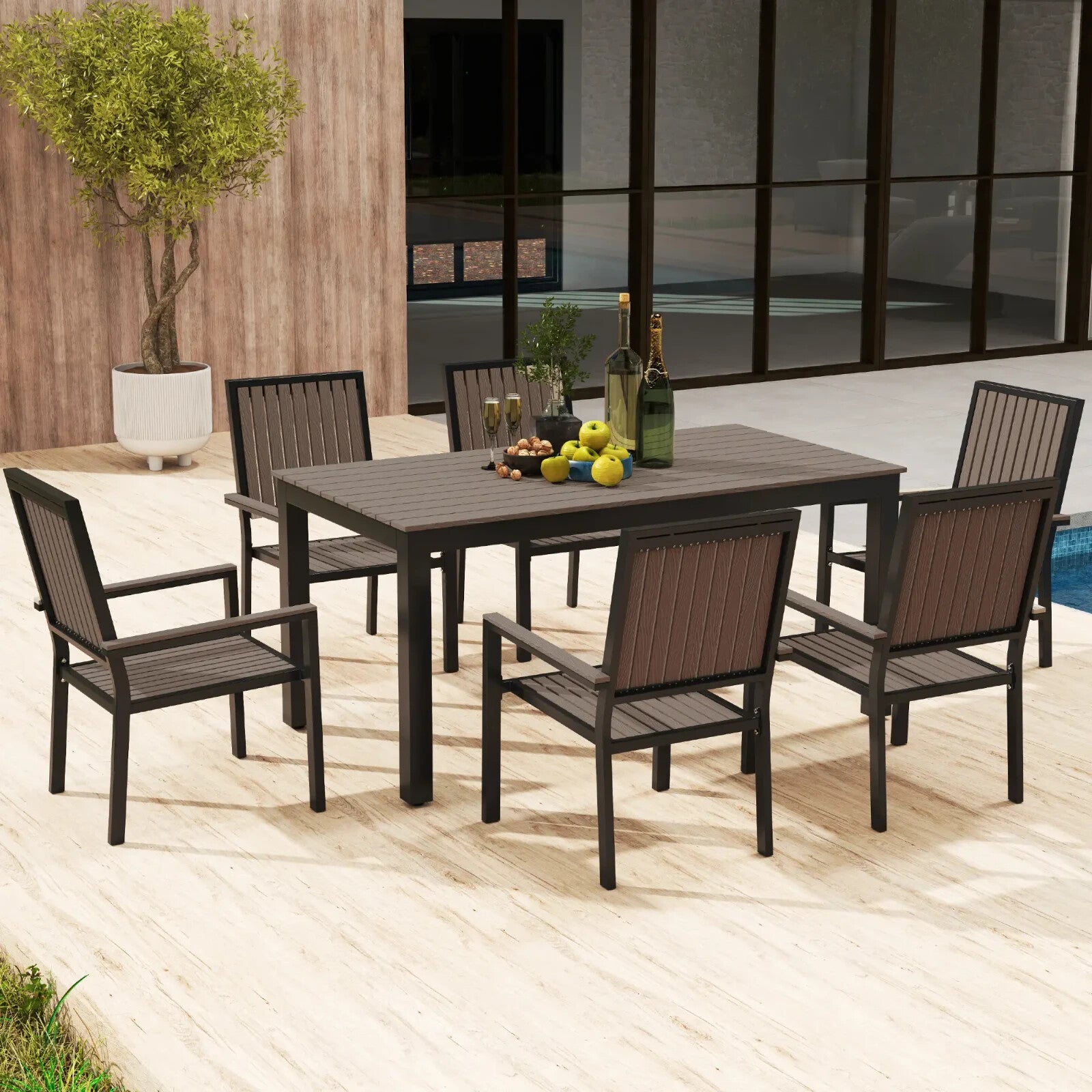 6 Seater Garden Dining Set with Stackable Chairs and Outdoor Rectangular Table - Home and Garden Furniture Shop - rustic - furniture