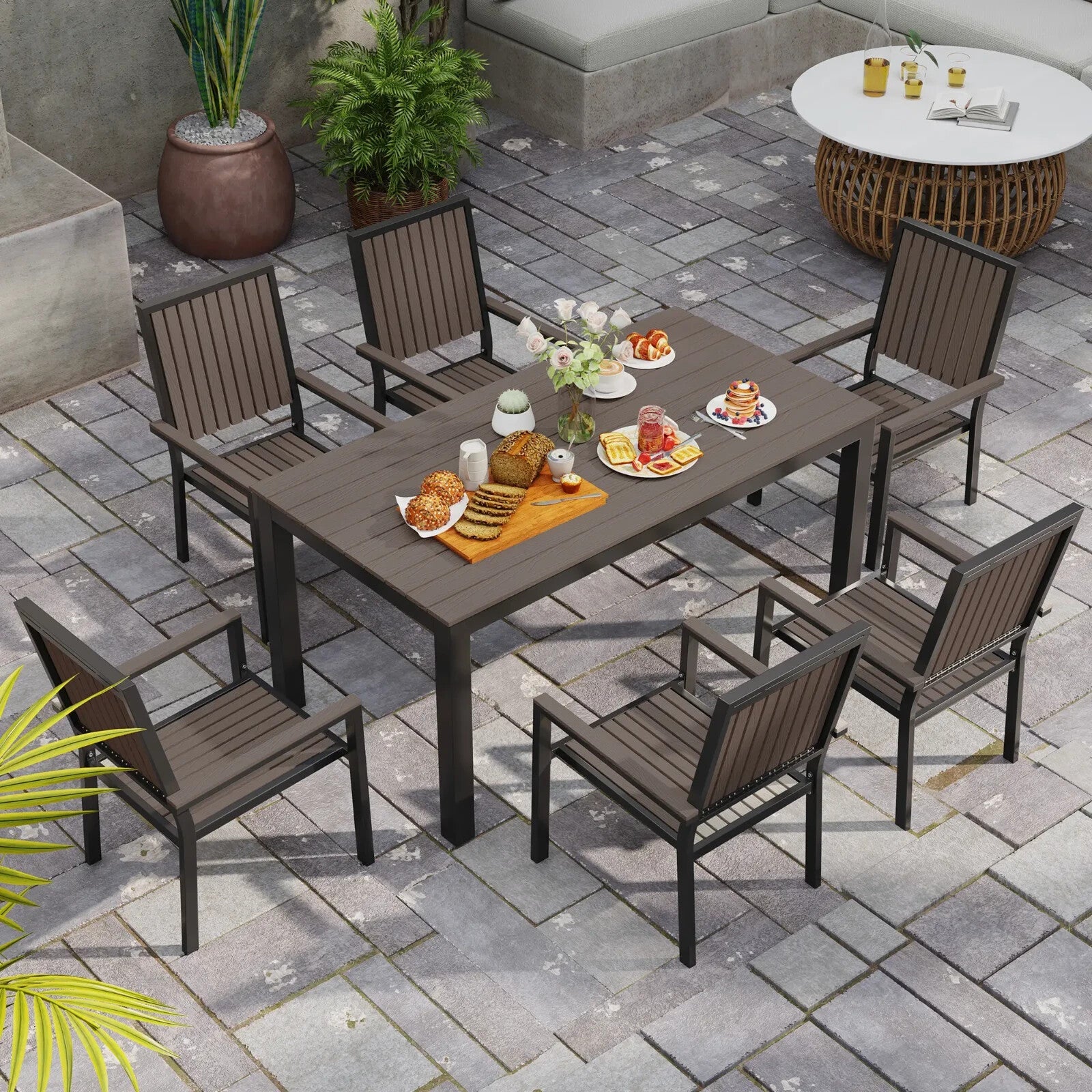 6 Seater Garden Dining Set with Stackable Chairs and Outdoor Rectangular Table - Home and Garden Furniture Shop - rustic - furniture
