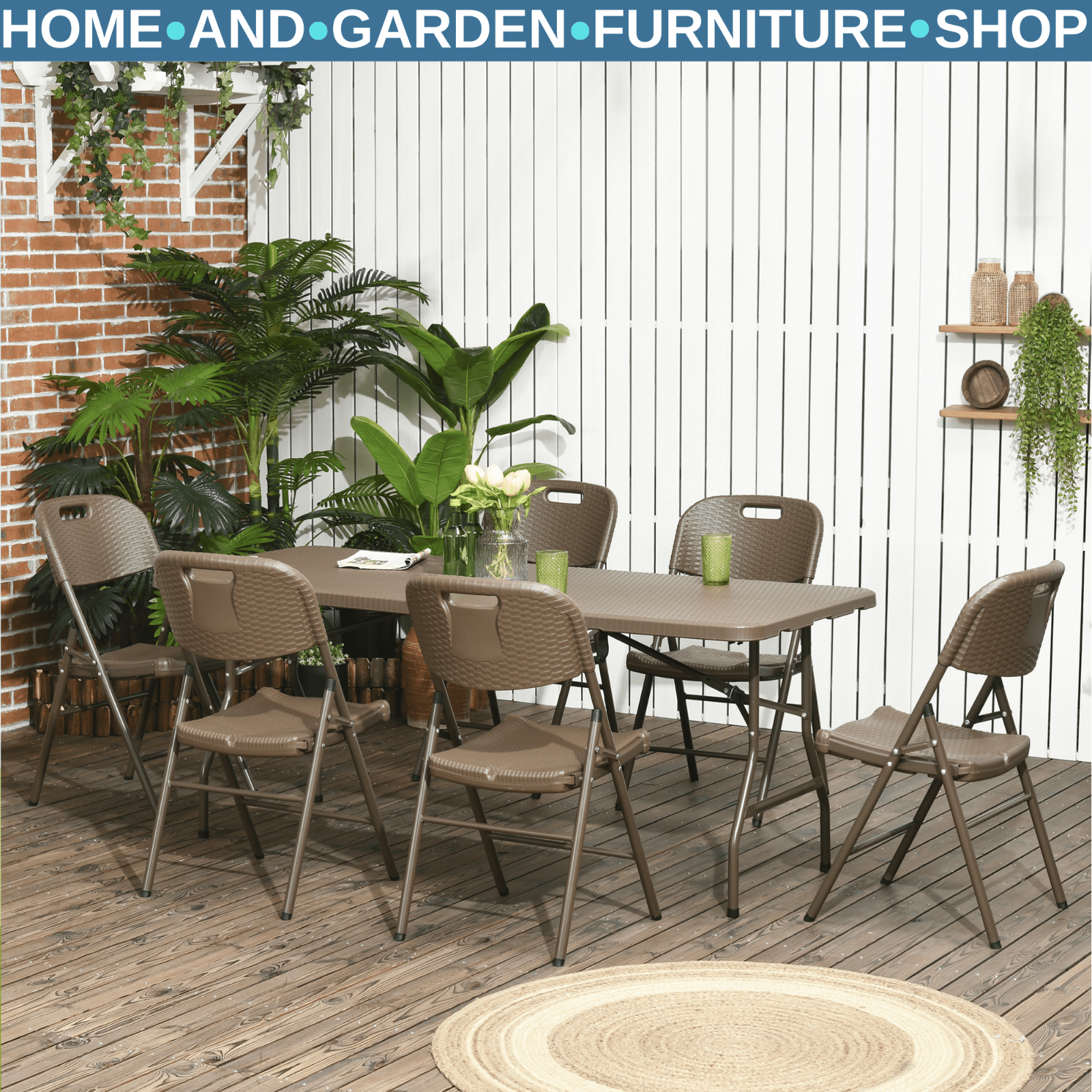 6 Seater Outdoor Rattan Dining Set Folding Table & Chairs Resin Patio Garden - Home and Garden Furniture Shop - rustic - furniture