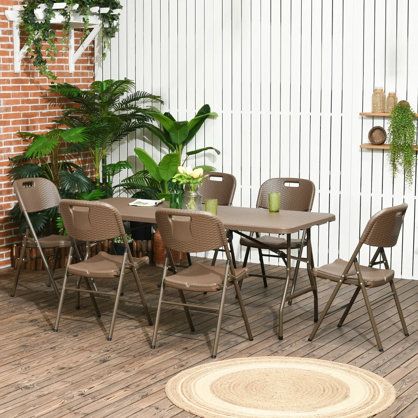 6 Seater Outdoor Rattan Dining Set Folding Table & Chairs Resin Patio Garden - Home and Garden Furniture Shop - rustic - furniture