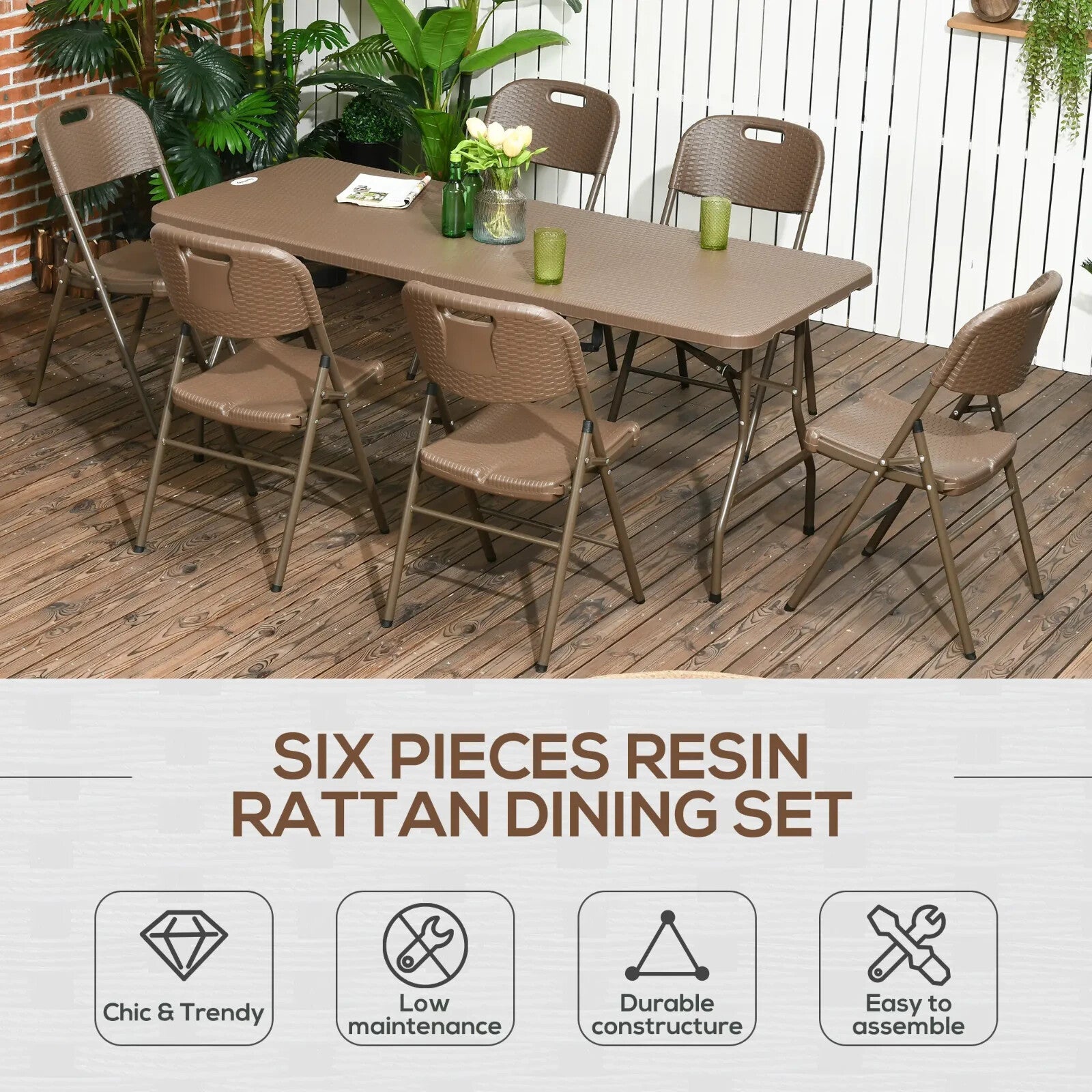 6 Seater Outdoor Rattan Dining Set Folding Table & Chairs Resin Patio Garden - Home and Garden Furniture Shop - rustic - furniture