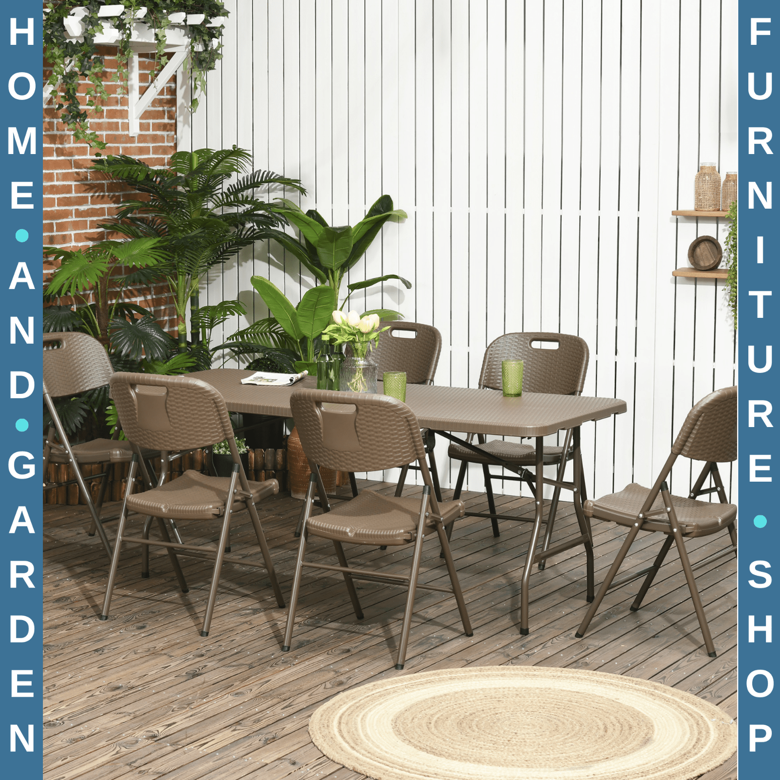 6 Seater Outdoor Rattan Dining Set Folding Table & Chairs Resin Patio Garden - Home and Garden Furniture Shop - rustic - furniture