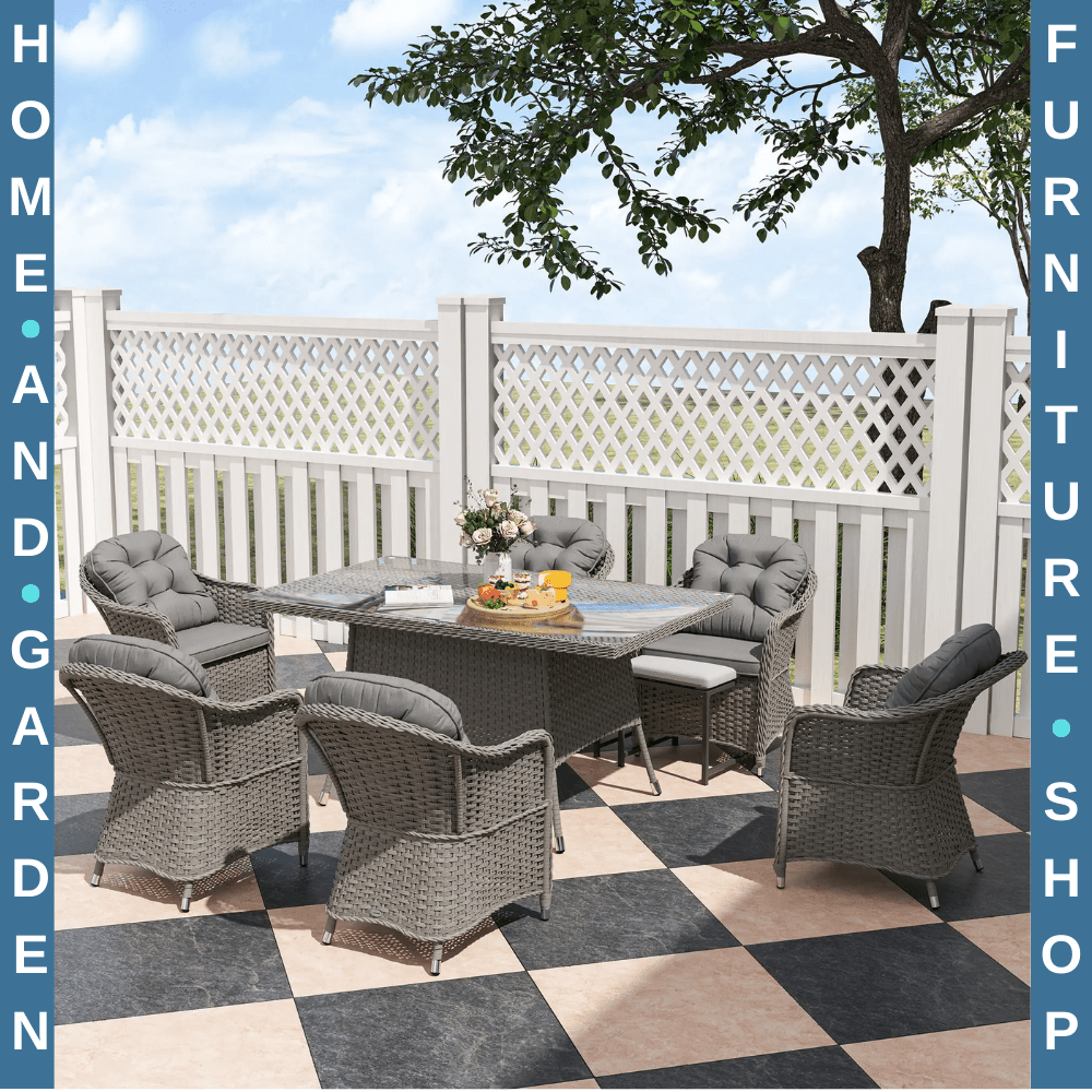 6 Seater Rattan Dining Set Outdoor Garden Furniture with Table and Back Cushions - Home and Garden Furniture Shop - rustic - furniture