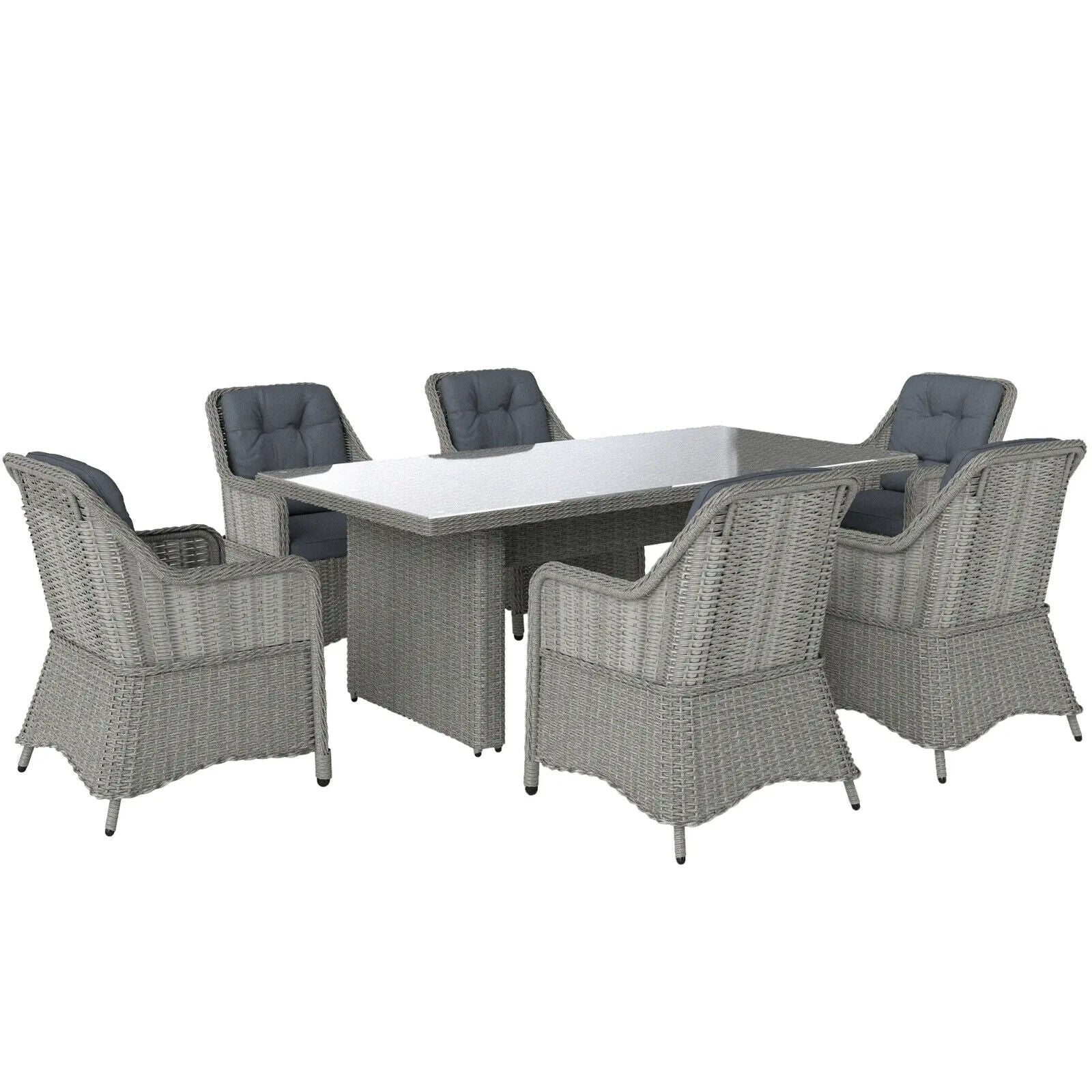 6 Seater Rattan Dining Set Round Garden Furniture w/ Cushions Patio Table Chairs - Home and Garden Furniture Shop - #rustic - furniture#