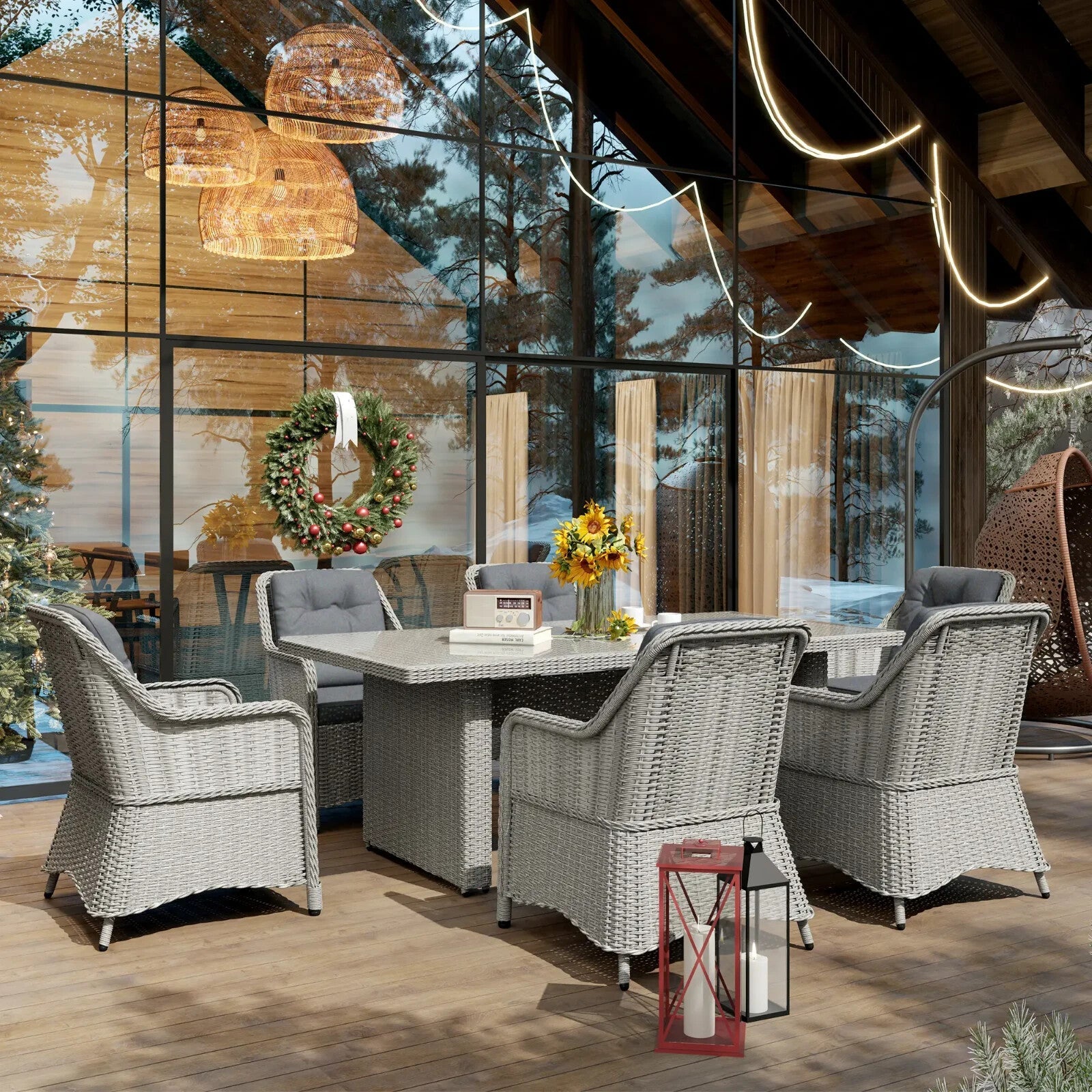 6 Seater Rattan Dining Set Round Garden Furniture w/ Cushions Patio Table Chairs - Home and Garden Furniture Shop - rustic - furniture