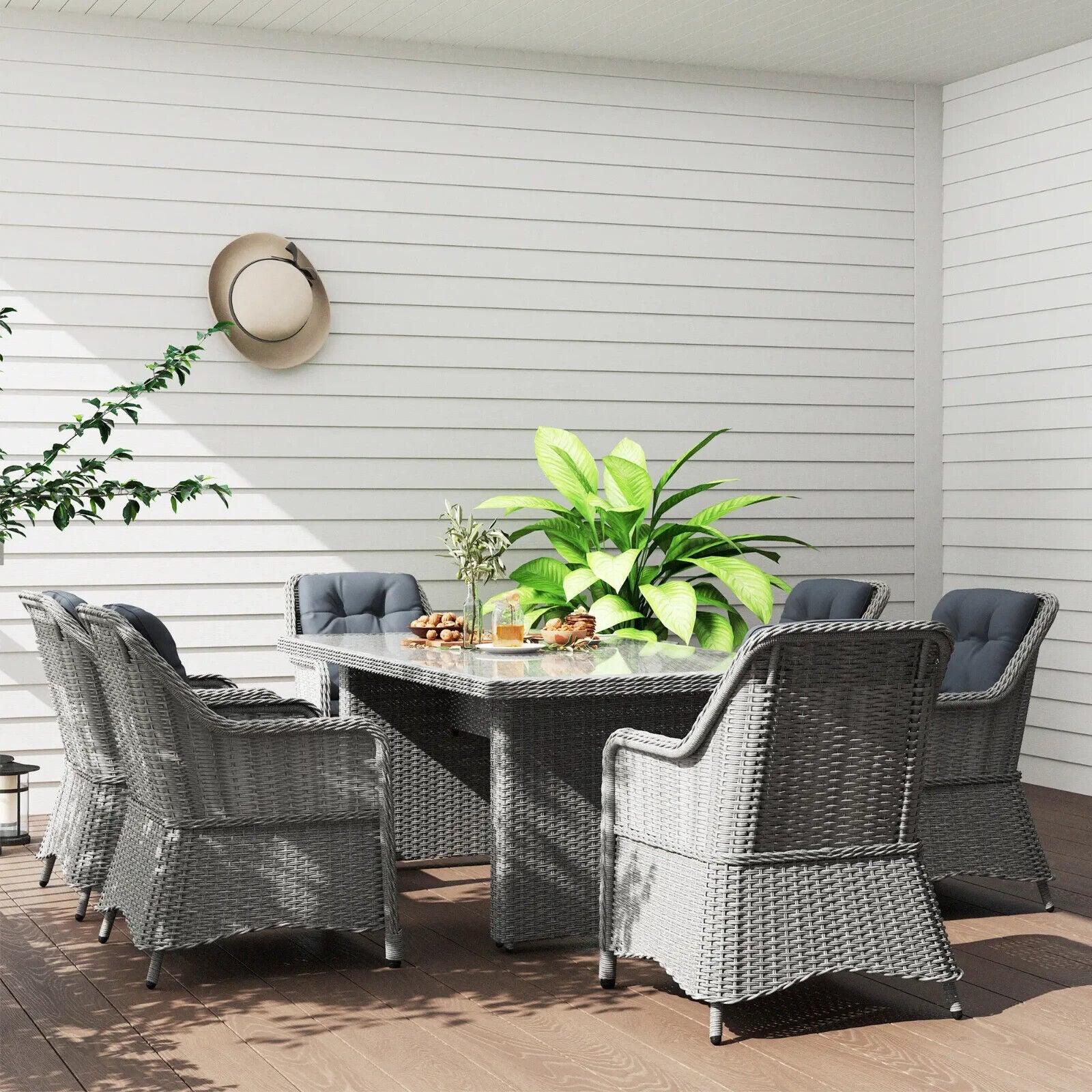 6 Seater Rattan Dining Set Round Garden Furniture w/ Cushions Patio Table Chairs - Home and Garden Furniture Shop - #rustic - furniture#
