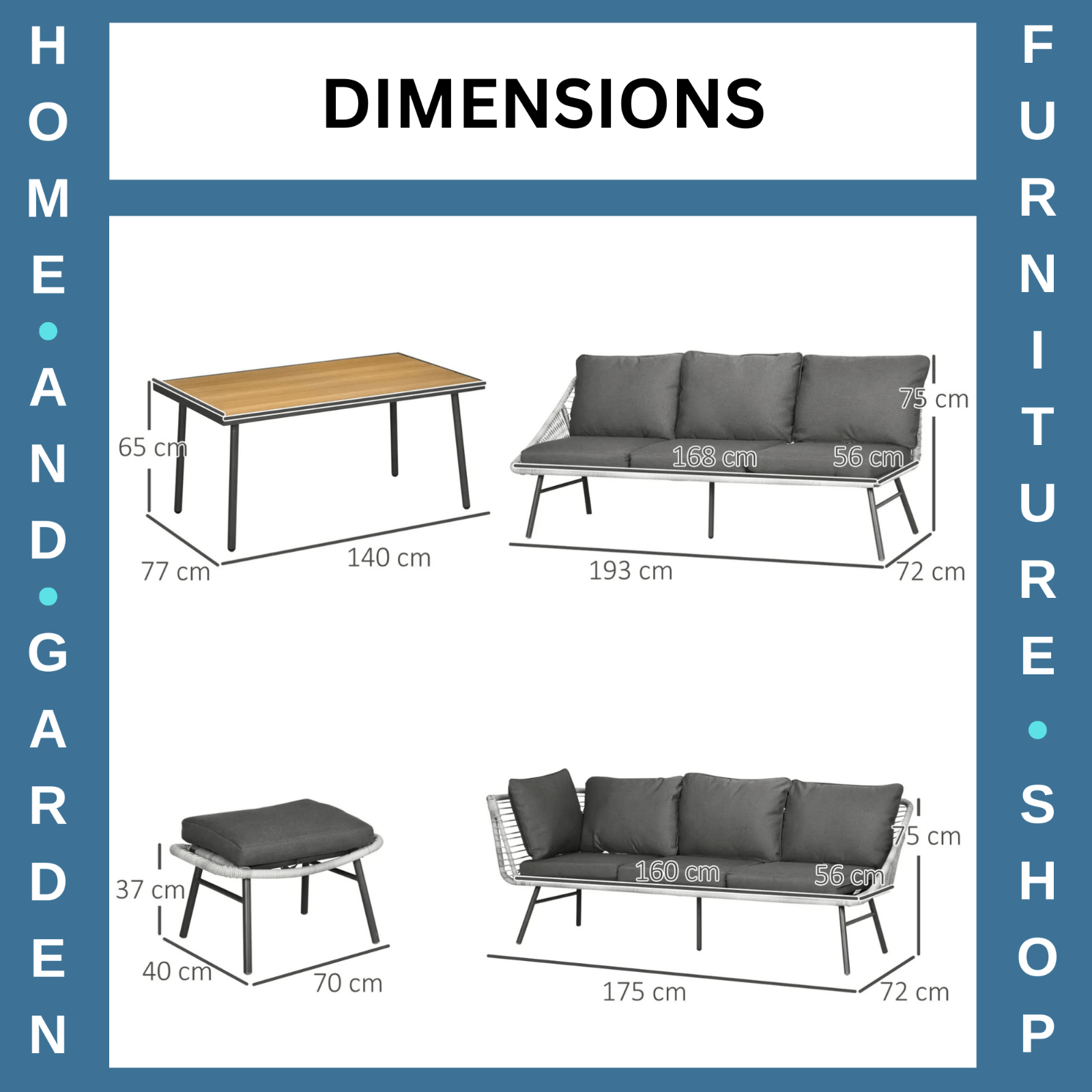6 Seater Rattan Furniture Set w/ Sofa Footstool &Wood Plastic Coffee Table - Home and Garden Furniture Shop - rustic - furniture